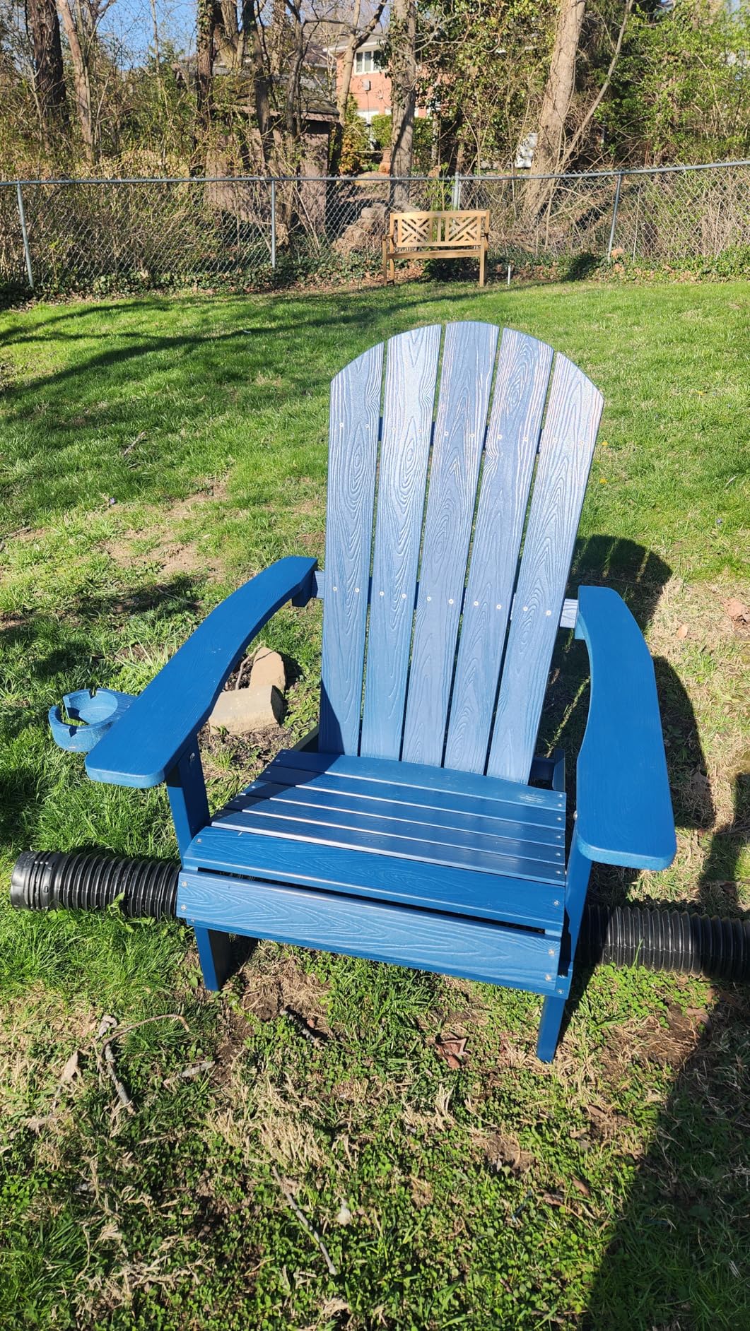 Adirondack Chair Weather Resistant: Outdoor Chair HIPS Plastic Adirondack Chairs - Patio Chairs with Cup Holder & Wood Texture - Lawn Fire Pit Deck Porch Garden Chairs for Adults (Blue) customer photo 1