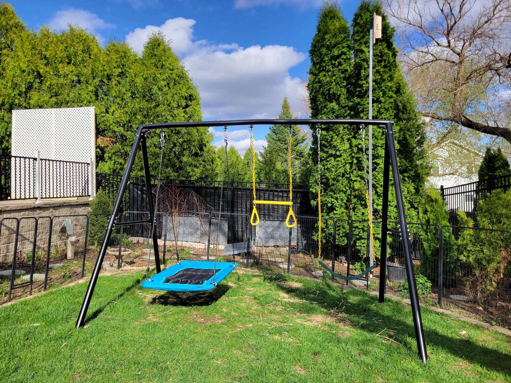 Hapfan 600lbs Heavy Duty Swing Set with 1 Platform Swing, 2 Belt Swings, A Frame Metal Swing Set for Outdoor Backyard (Patented) customer photo 1