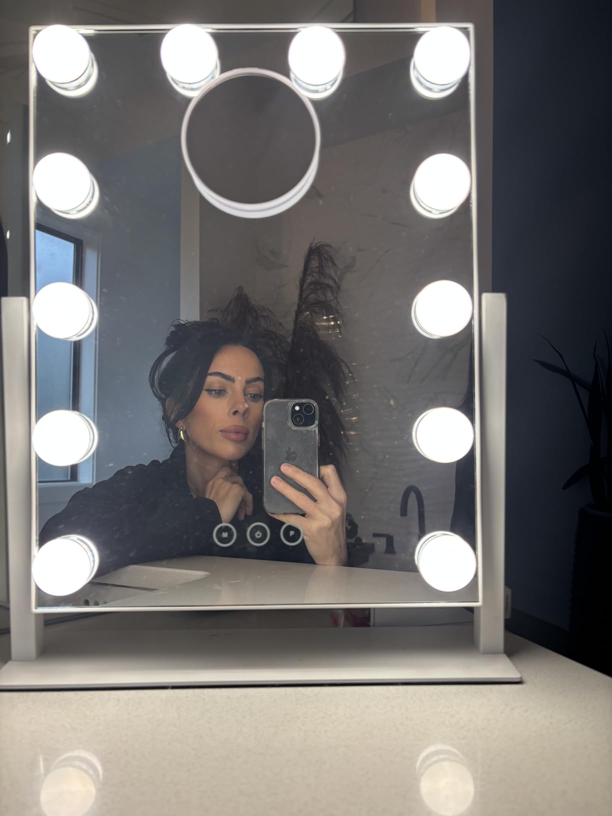 Kotdning Vanity Mirror with Lights,Lighted Vanity Mirror with 9 Dimmable Bulbs for Dressing Room & Bedroom,3 Color Lighting,Modes Detachable 10x Magnification 360 degreeRatation(White) 12