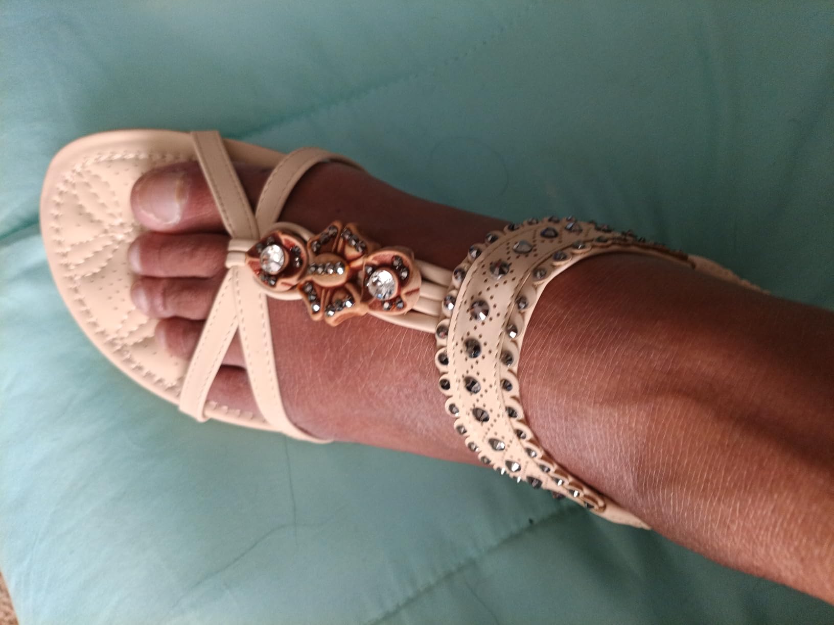 Alicegana Womens Sandals Shoes Comfort Walking with Non Slip on Casual Summer Shoes Dress Ankle Elastic Jeweled Bohemian Flats Vacation Wedding customer photo 2
