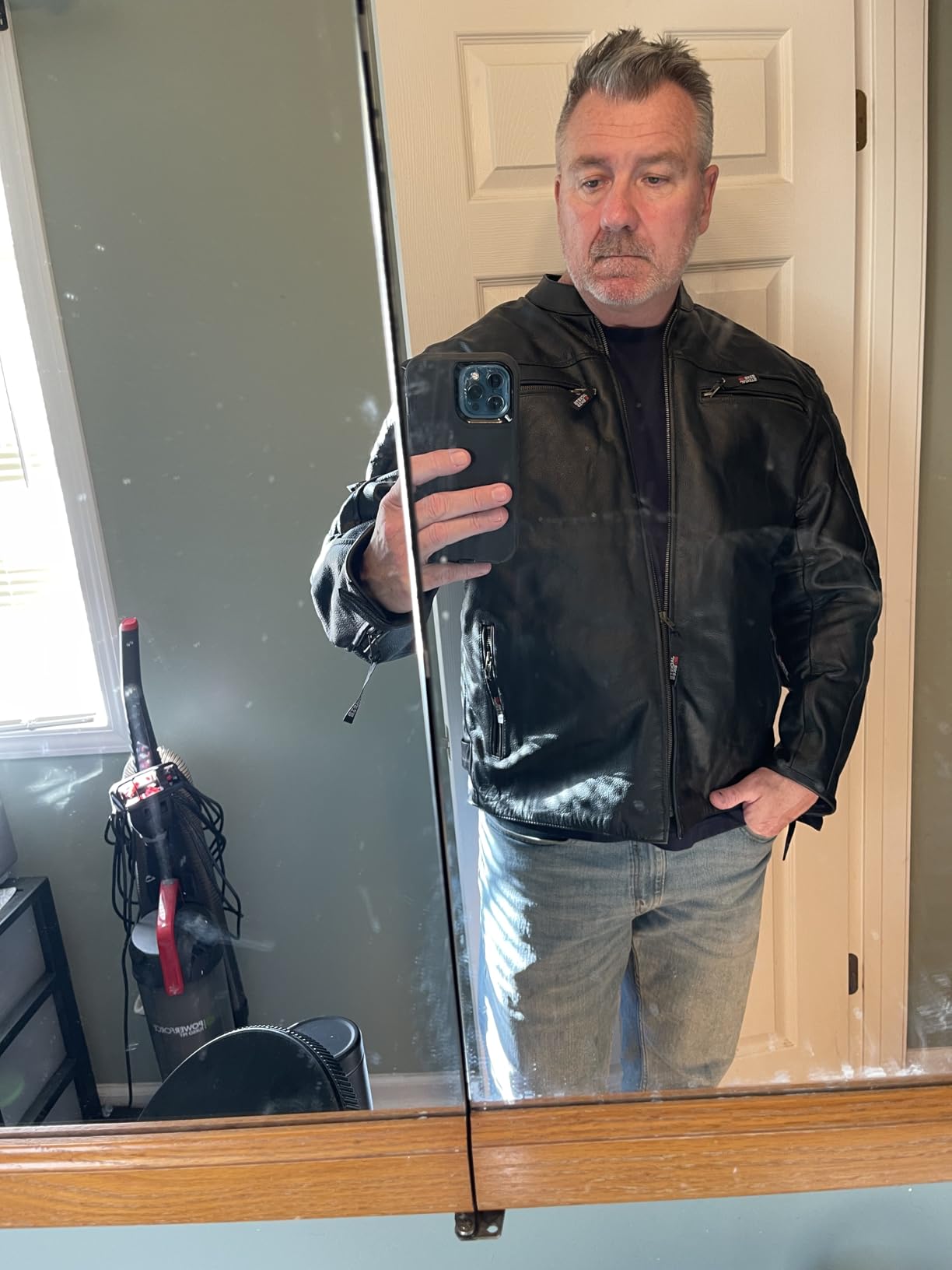 REVOLT Men's Motorcycle Jacket, Natural Buffalo Leather, CE Armor - Ventilation, Cruiser Motorbiker Touring Biker customer photo 2