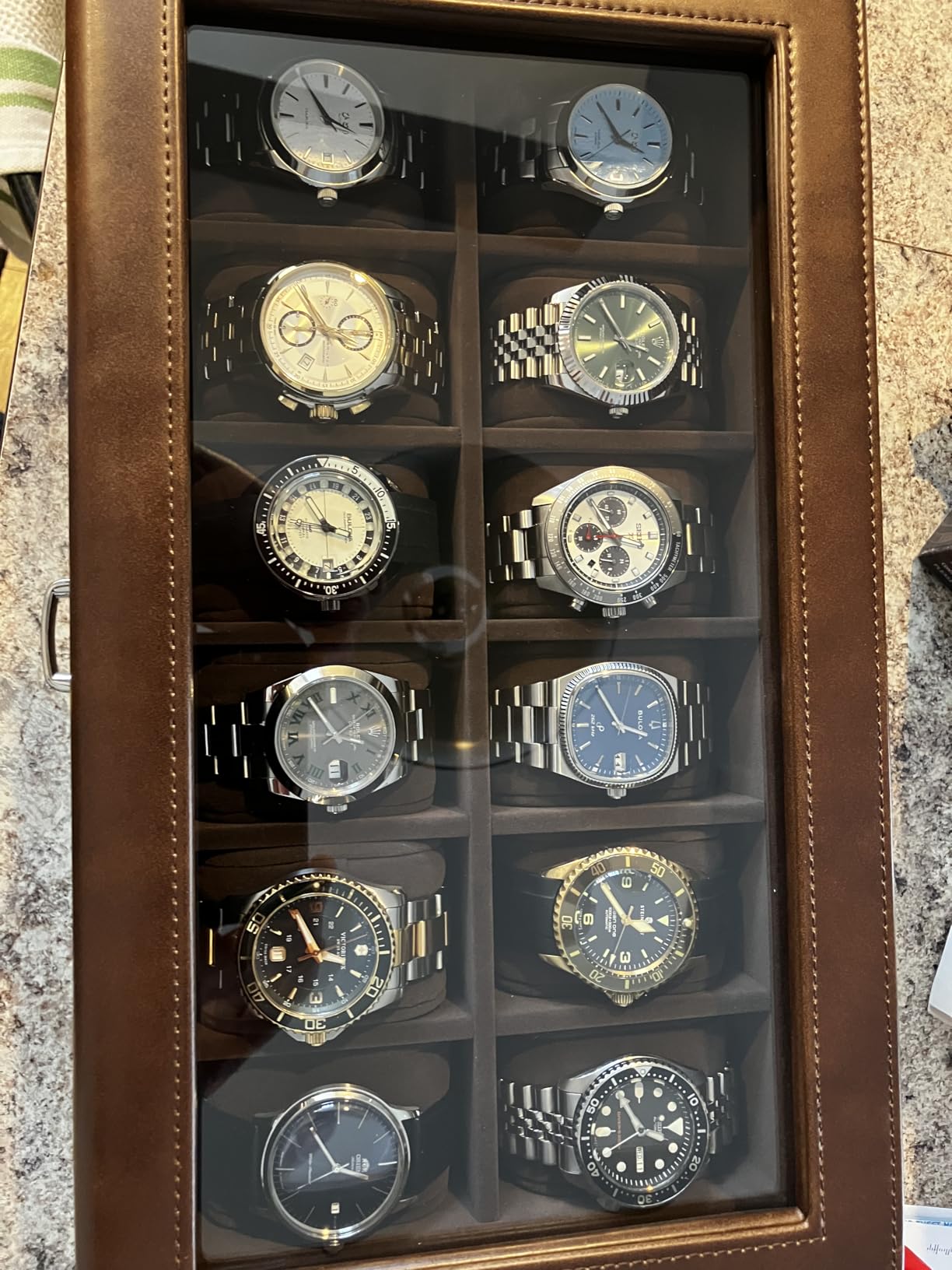 TAWBURY Watch Box for Men - 12 Slot Watch Case with Storage Drawer, Real Glass Display and 2-inch Wide Pillows for Large Watches customer photo 2