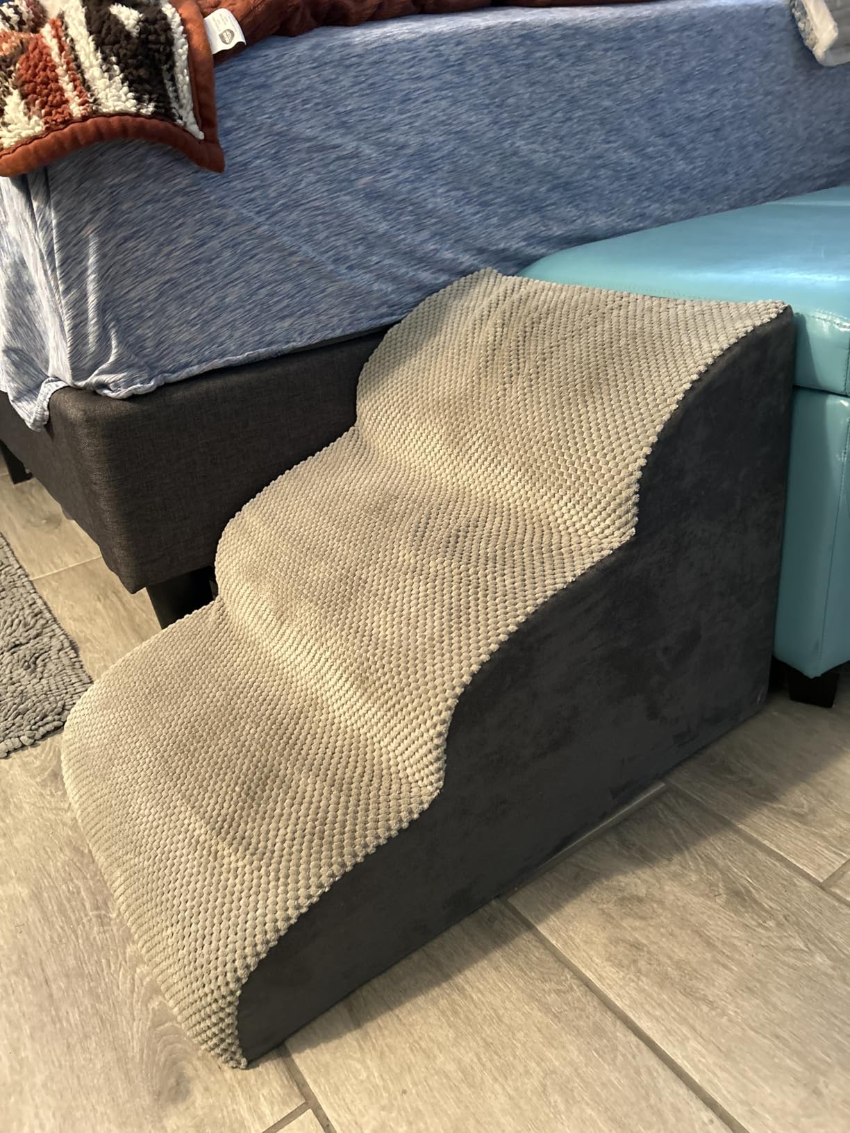 MEJYJEM 3 Steps High Density Foam Dog Stairs Ramps, Non-Slip Pet Steps for Older Dogs, Pet with Joint Pain, Sofa Bed Ladder for Cats customer photo 1