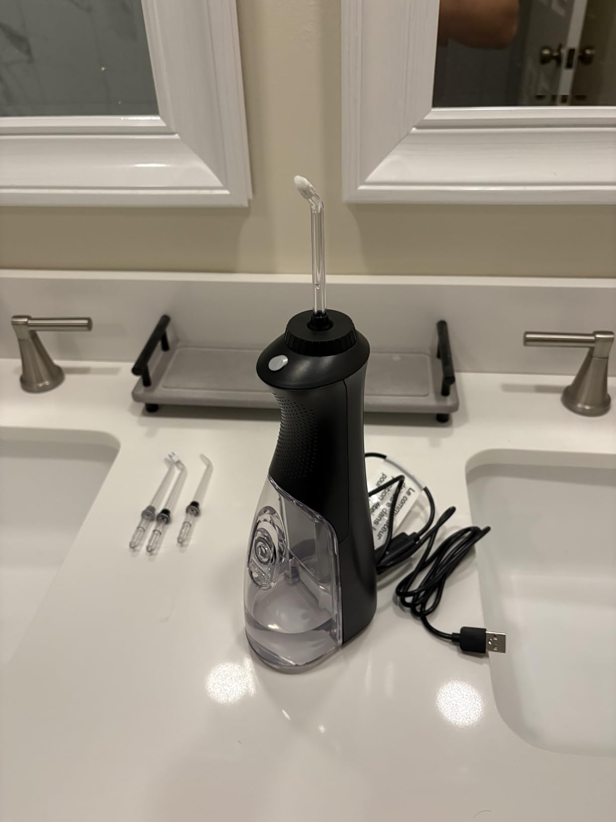 Waterpik Cordless Pearl Rechargeable Portable Water Flosser for Teeth, Gums, Braces Care and Travel, Extra Quiet, 4 Flossing Tips - ADA Accepted, WF-13 White, Amazon Exclusive customer photo 1