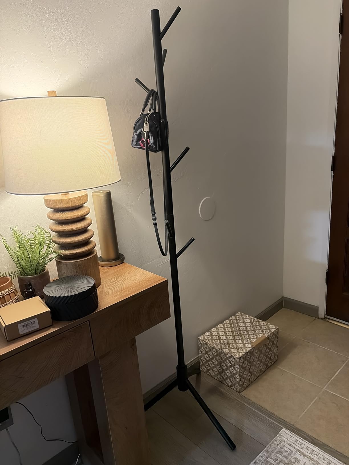 Haddockway Wooden Coat Rack Stand with 8 Hooks New Zealand Pine 3 Adjustable Coat Standing Tree Easy Assembly for Coats, Hats, Scarves and Handbags for Entryway, Hallway, Bedroom, Office customer photo 1