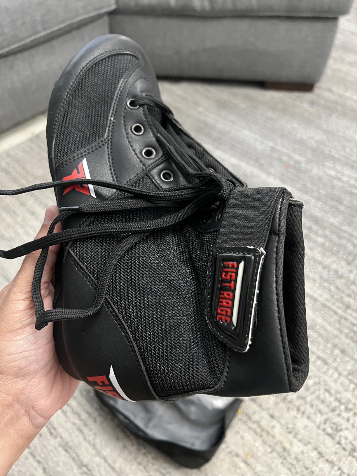 FISTRAGE Leather Kick Boxing Shoes Fighting Sports Master Training Mesh Unisex Pro Men's and Youth Genuine Boot Light Weight | Black Color Boxing Shoes for Adults customer photo 1