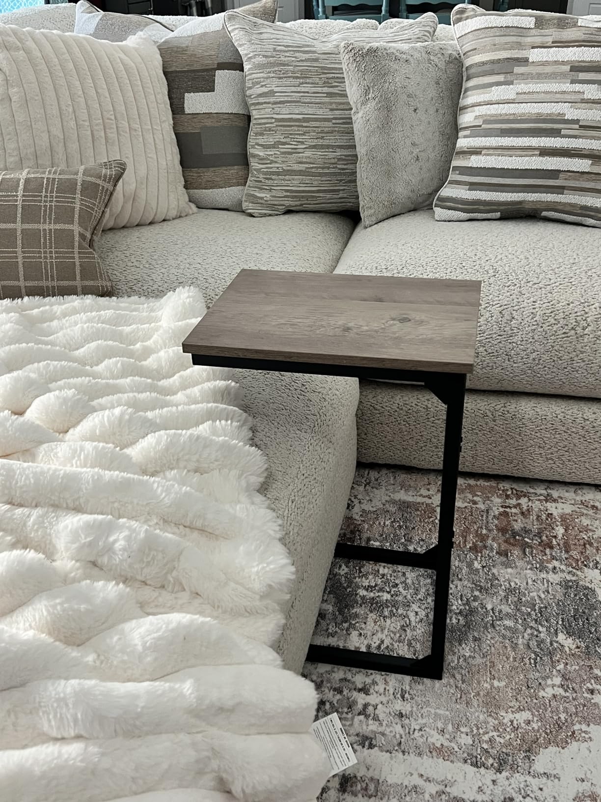 AMHANCIBLE C Shaped End Table Set of 2, Couch Side Table that Slide Under Sofa, Narrow Small Space TV Trays for Living Room, Bedroom, Rustic Brown HET02CBR customer photo 2