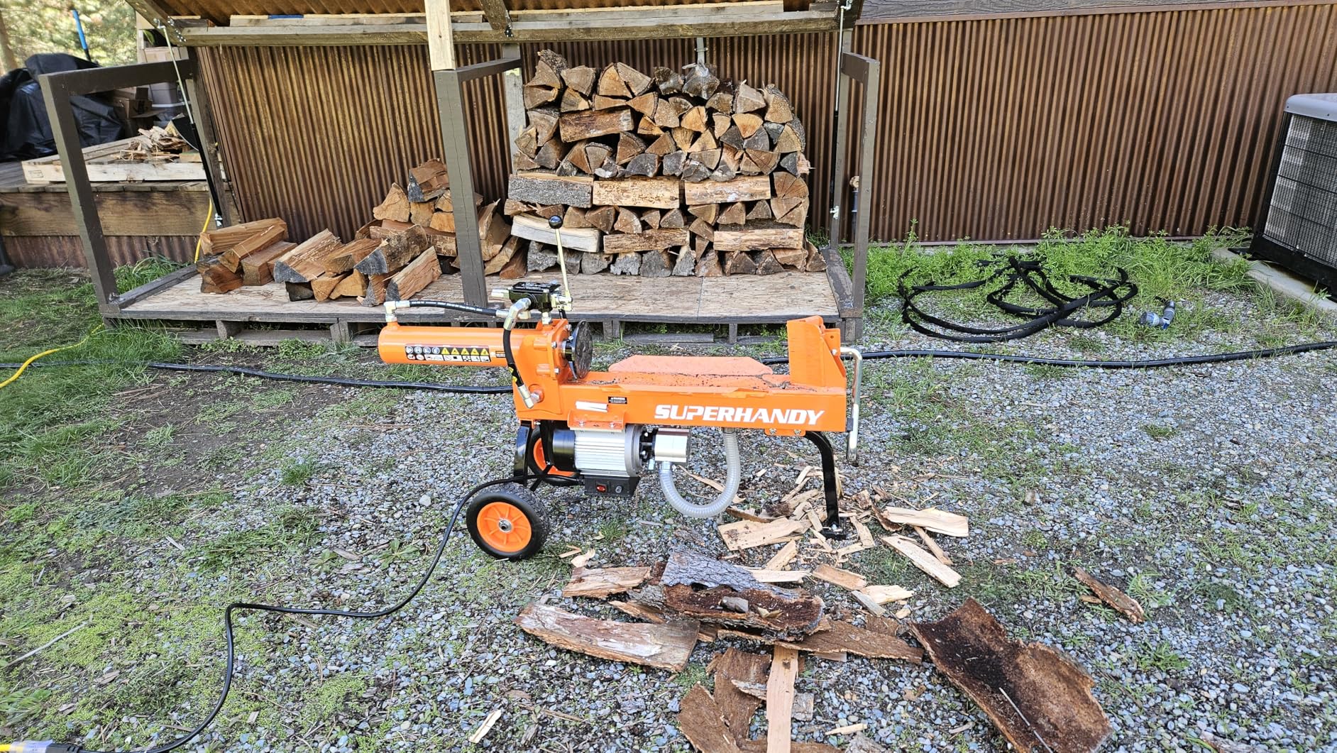 SuperHandy Log Splitter Portable Electric 14 Ton Rapid Auto Return Hydraulic Ram System Bucher Gear Pump 2.5eHP 15Amp Motor Horizontal Full Beam Steel Wedge Firewood Splitting Forestry Harvesting customer photo 1
