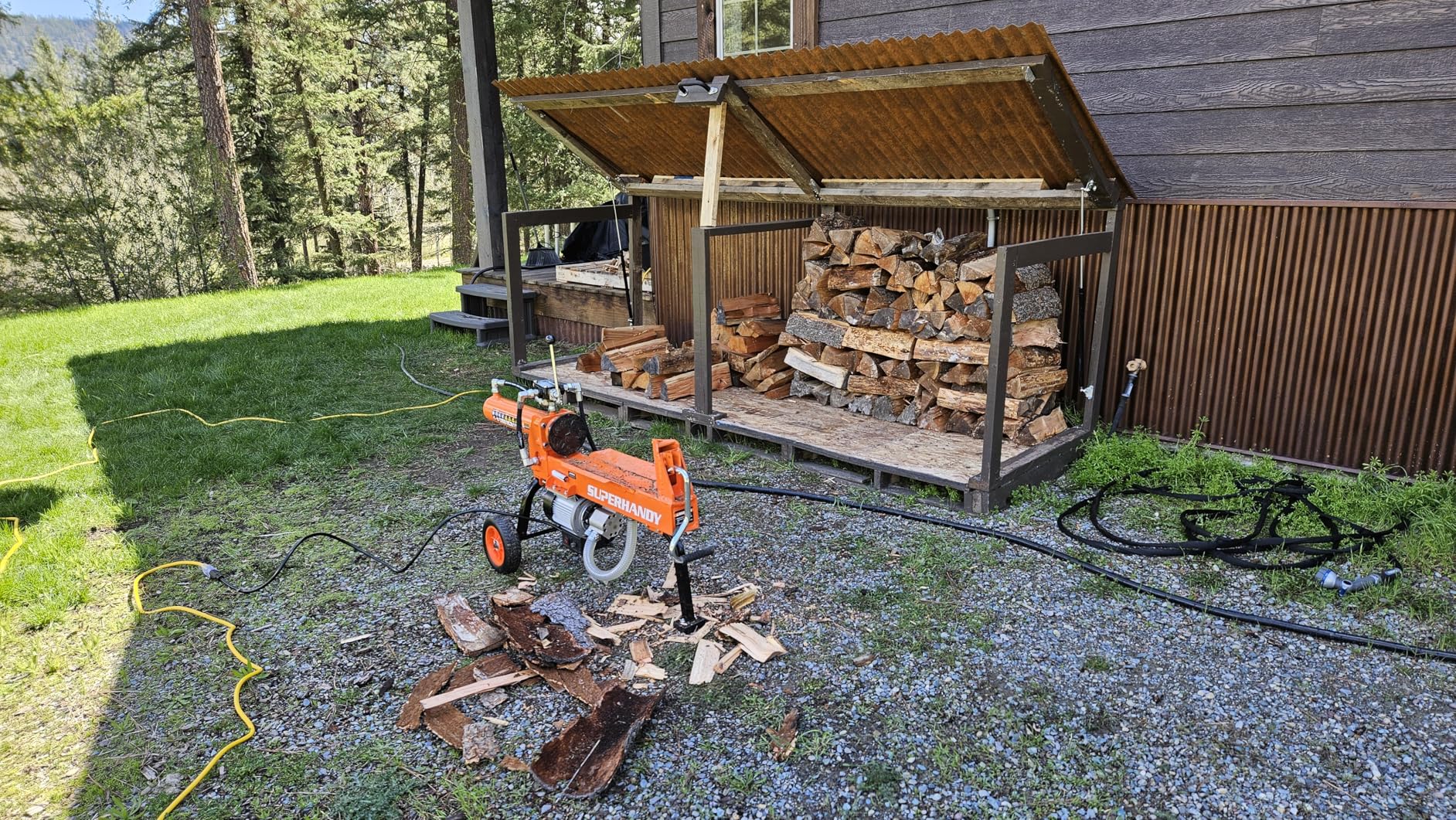 SuperHandy Log Splitter Portable Electric 14 Ton Rapid Auto Return Hydraulic Ram System Bucher Gear Pump 2.5eHP 15Amp Motor Horizontal Full Beam Steel Wedge Firewood Splitting Forestry Harvesting customer photo 2