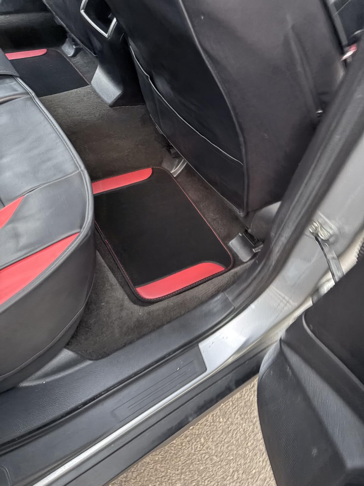 CAR PASS Rainbow Waterproof Universal Fit Faux Leather Car Carpet - Anti-Slip Nibbed Backing Floor Mats for SUV, Vans, Sedans, Trucks, Automotive Set of 4 for Women (Black with Red) customer photo 1