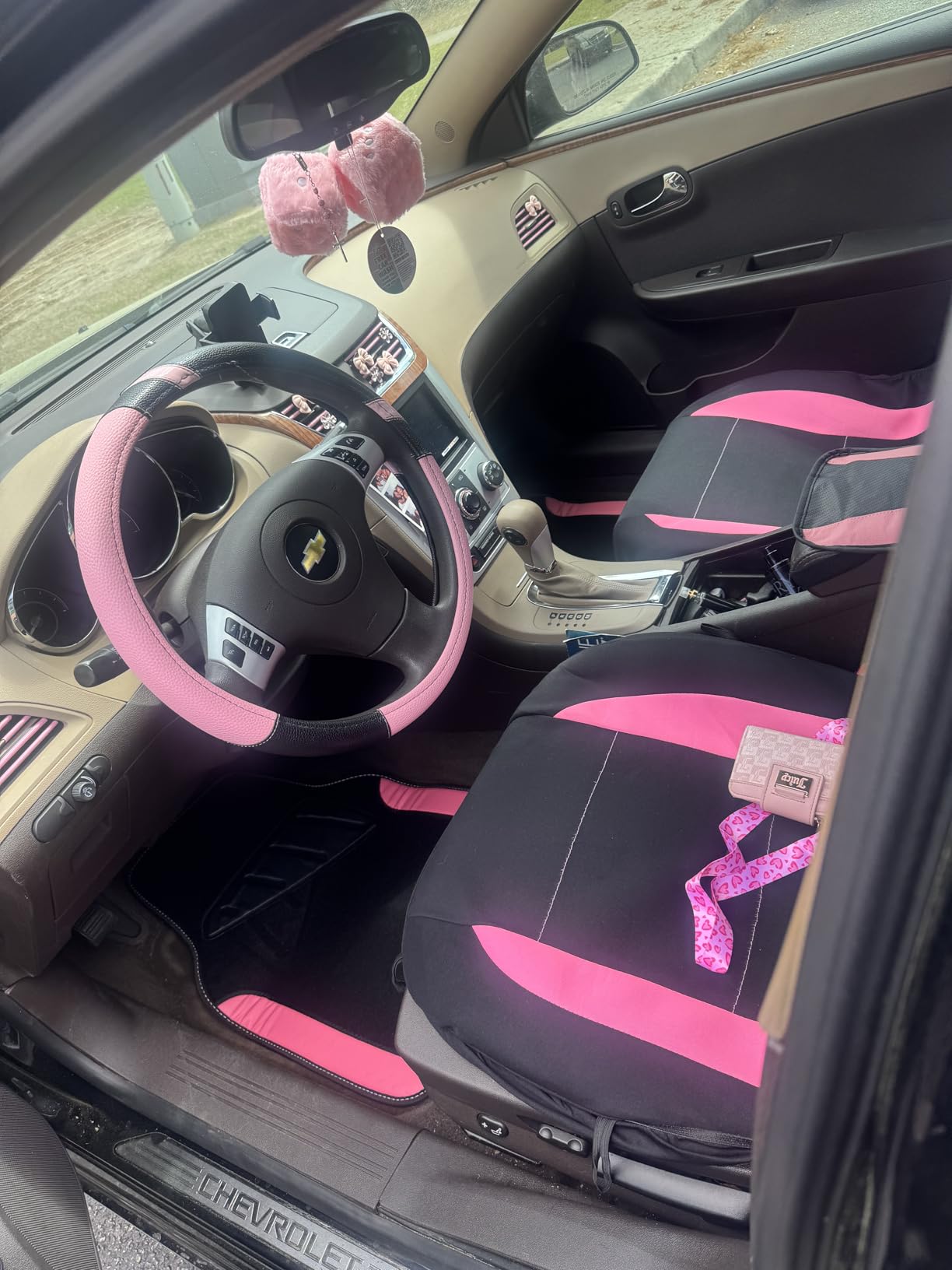 CAR PASS Rainbow Waterproof Universal Fit Faux Leather Car Carpet - Anti-Slip Nibbed Backing Floor Mats for SUV, Vans, Sedans, Trucks, Automotive Set of 4 for Women (Black with Red) customer photo 2