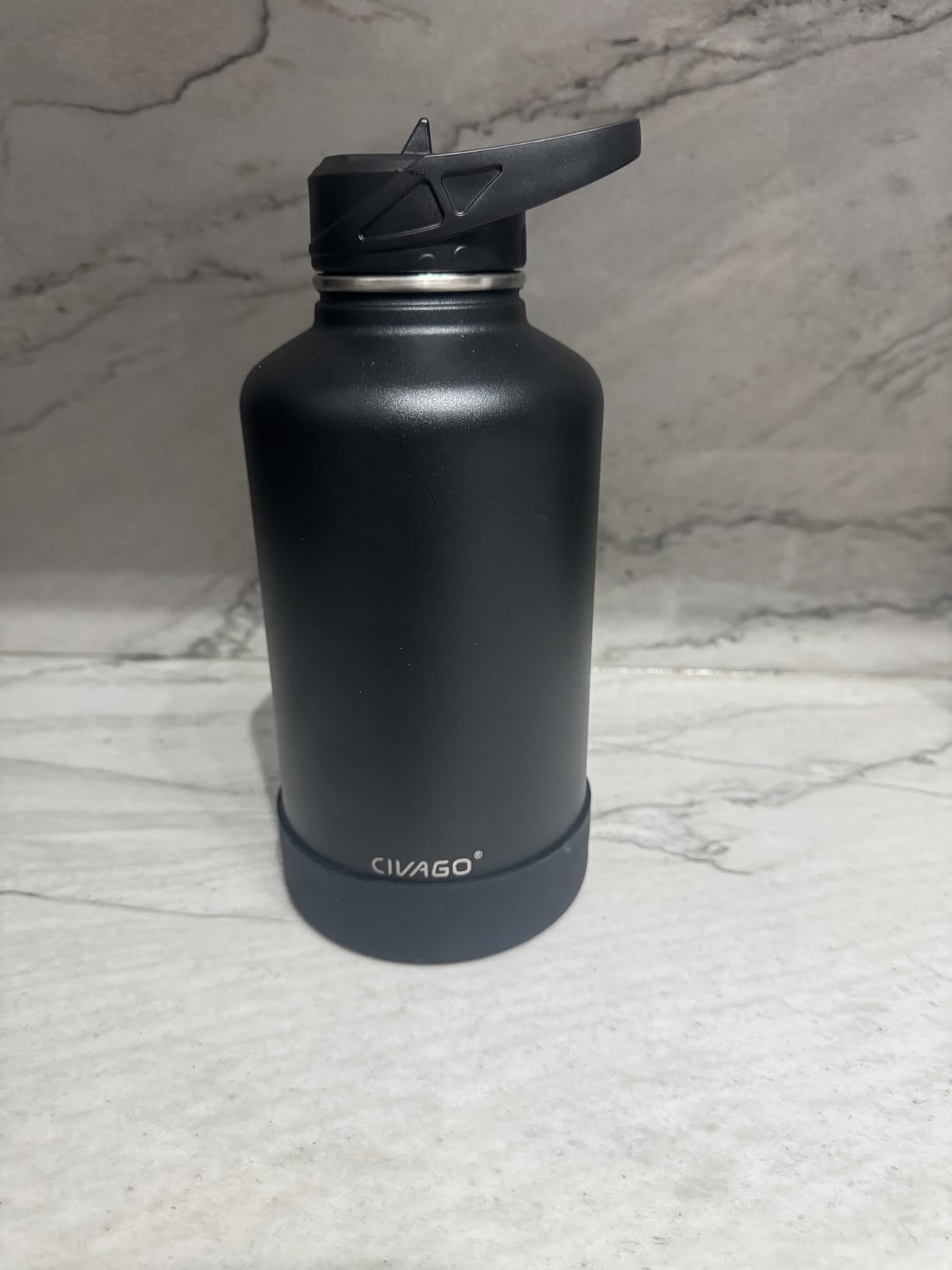 CIVAGO 32 oz Insulated Water Bottle With Straw, Stainless Steel Sports Water Cup Flask with 3 Lids (Straw, Spout and Handle Lid), Wide Mouth Travel Thermal Mug, Black customer photo 2