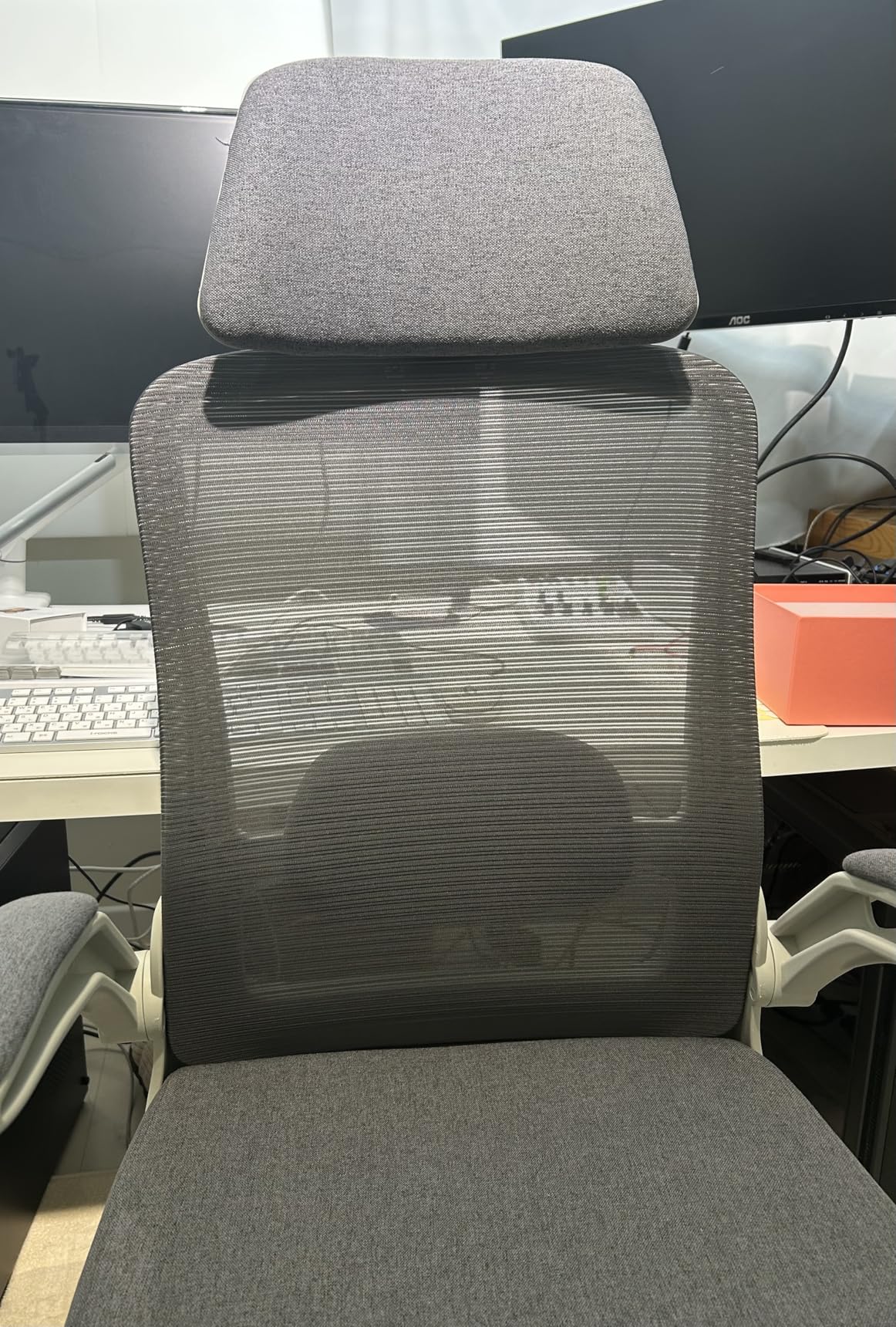 Mimoglad Office Chair, High Back Ergonomic Desk Chair with Adjustable Lumbar Support and Headrest, with flip-up Armrests for Guitar Playing, 5 Years Warranty (Moon Grey) customer photo 1