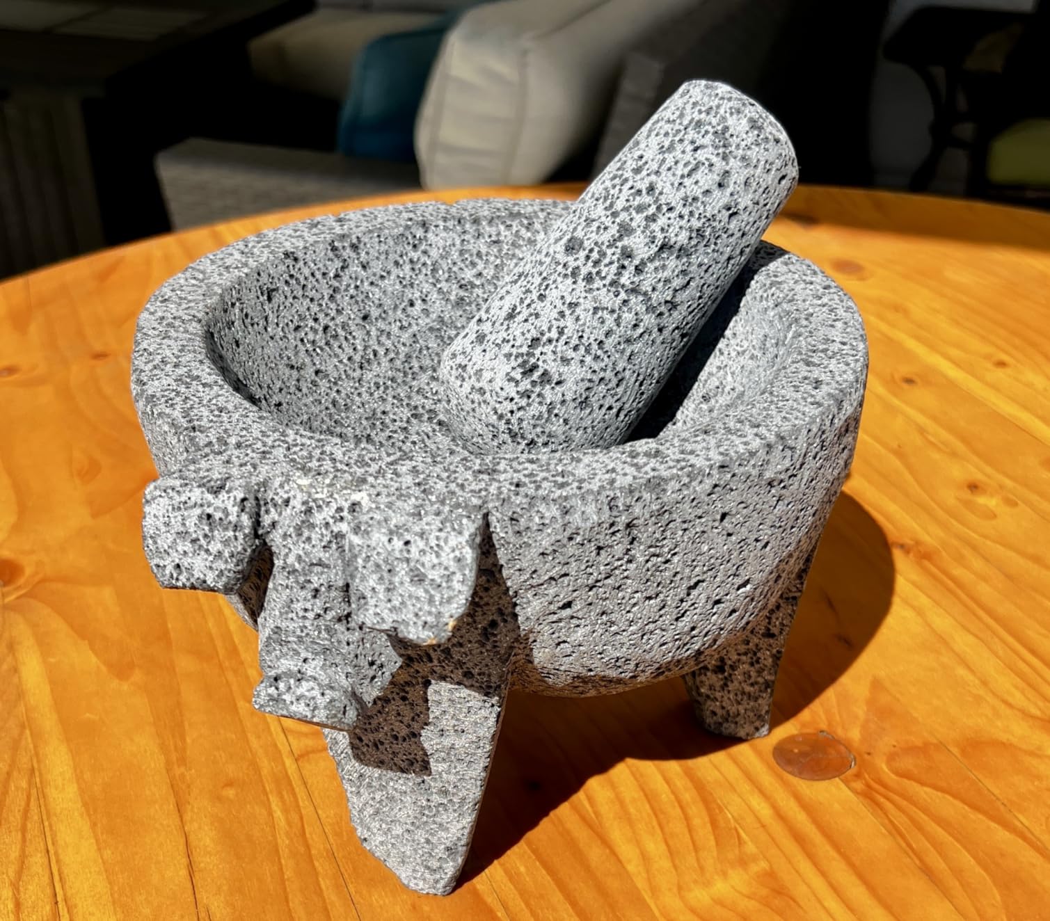 9 inch Molcajete Mortar and Pestle with Pig Design, Mexican Handmade with Lava Stone Ideal as Herb Bowl, Spice Grinder, Volcanic Stone customer photo 2