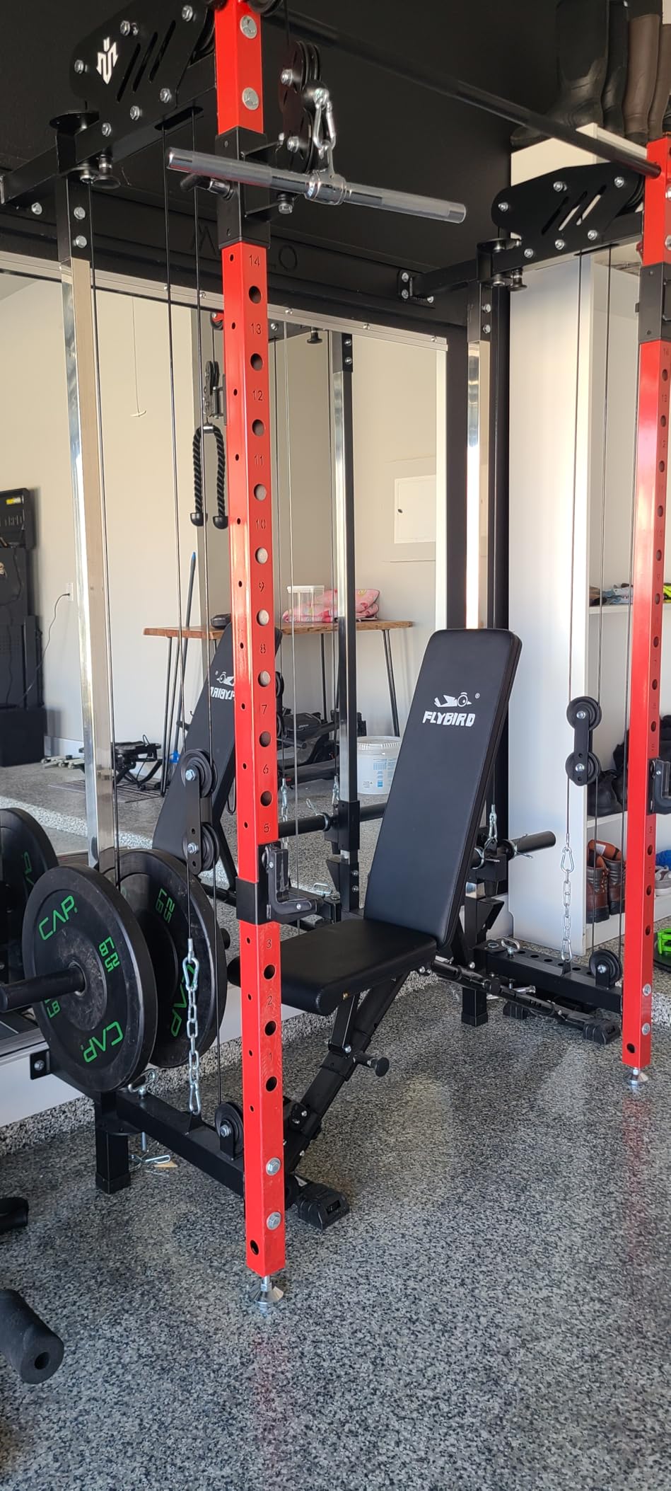 Mikolo Folding Squat Rack, Wall Mounted Power Rack with Cable Crossover Machine & LAT Pull Down, Functional Trainer with 5 Adjustable Function Modes, for Home Gym and Space Saving customer photo 2