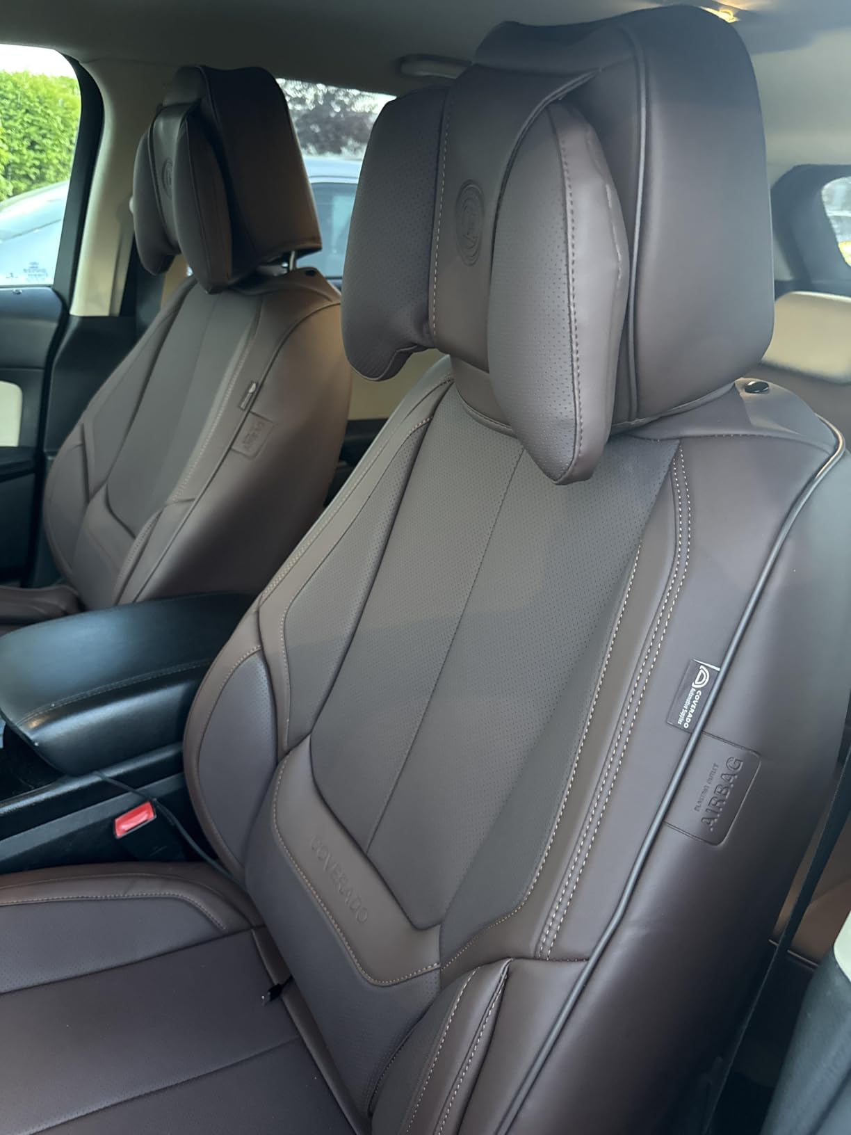 Coverado Car Seat Covers 5 Pieces, Full Set Universal Seat Covers for Cars, Waterproof Nappa Leather Auto Seat Protectors with Head Pillow, Car Interiors Fit for Most Sedans SUV Pick-up Truck, Black customer photo 1