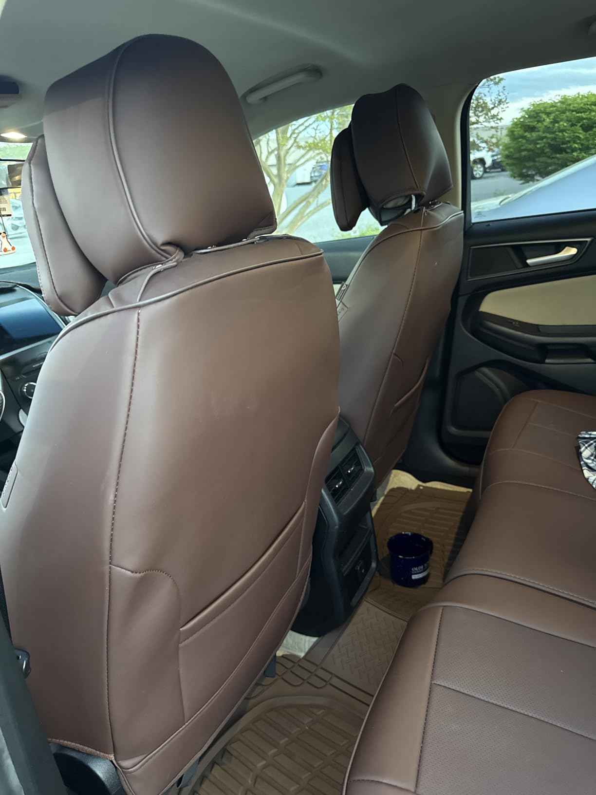 Coverado Car Seat Covers 5 Pieces, Full Set Universal Seat Covers for Cars, Waterproof Nappa Leather Auto Seat Protectors with Head Pillow, Car Interiors Fit for Most Sedans SUV Pick-up Truck, Black customer photo 2
