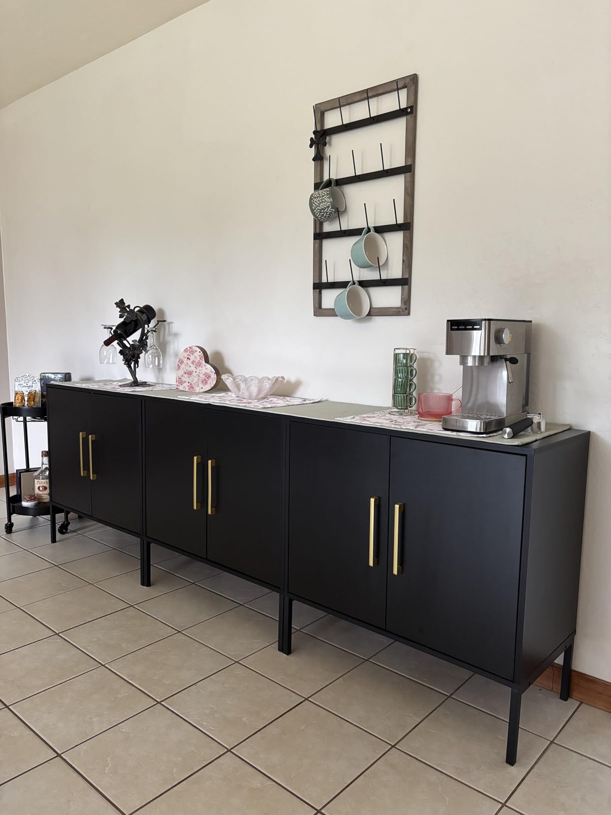 JOZZBY Buffet Sideboard Cabinet with Storage, Modern Wooden Cabinet with Adjustable Shelves, Black and Gold Cabinets for Living Room, Kitchen, Hallway customer photo 1