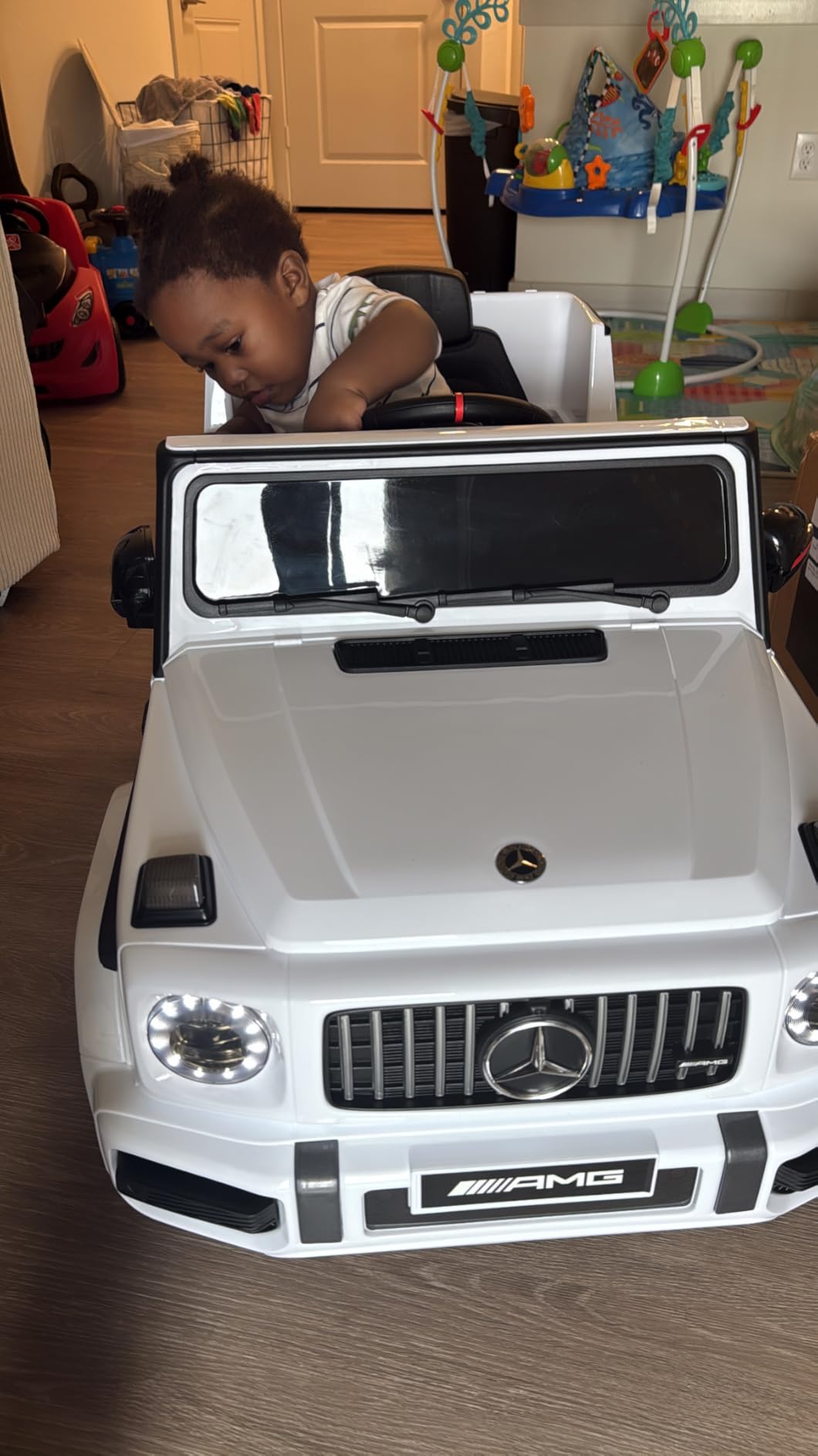 ANPABO Licensed Mercedes-Benz G63 Car for Kids, 12V Ride on Car w/Parent Remote Control, LED Headlights, Music Player & Horn, Soft Start, Low Battery Prompt, Kids Electric Car, White customer photo 1
