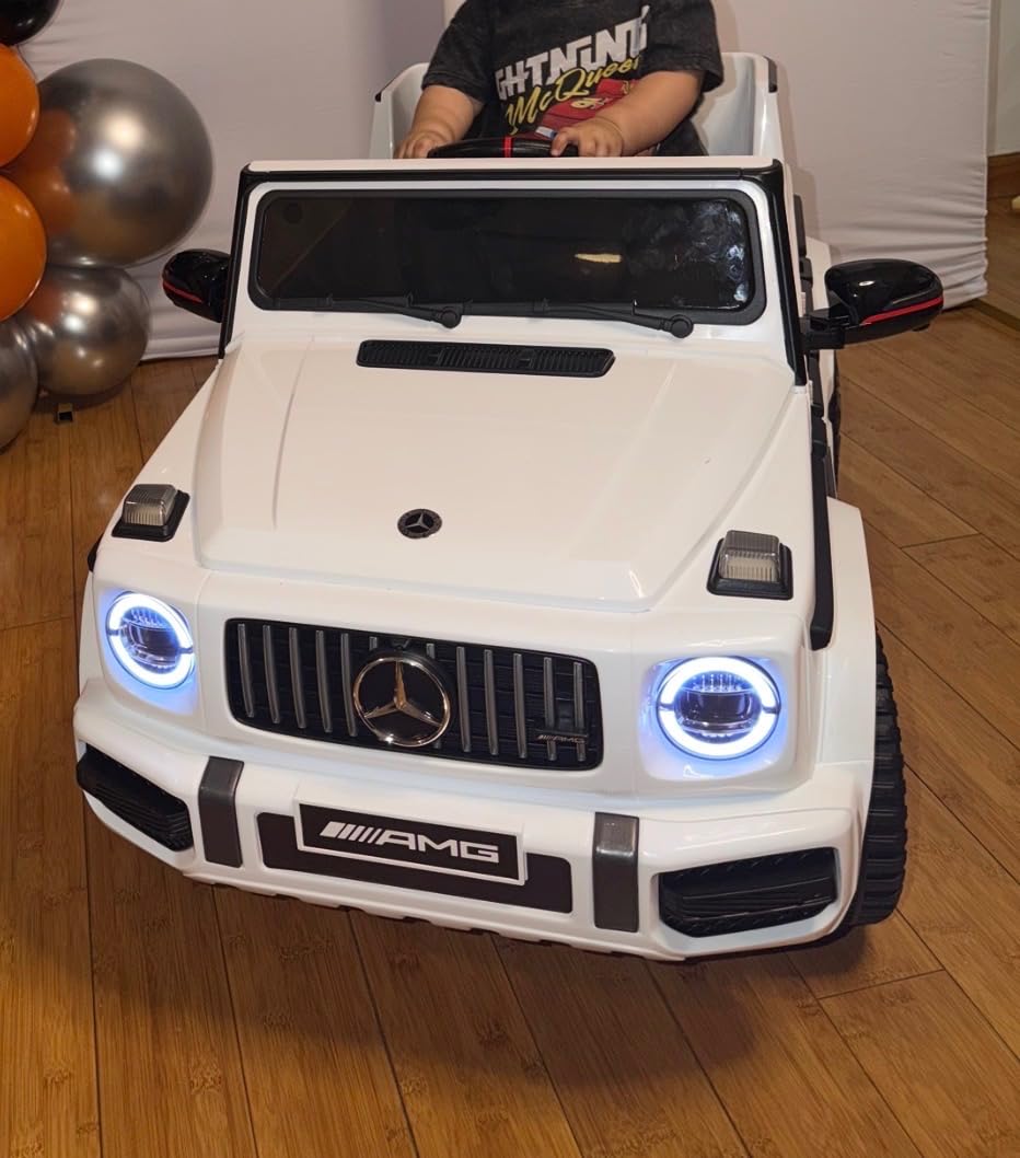 ANPABO Licensed Mercedes-Benz G63 Car for Kids, 12V Ride on Car w/Parent Remote Control, LED Headlights, Music Player & Horn, Soft Start, Low Battery Prompt, Kids Electric Car, White customer photo 2