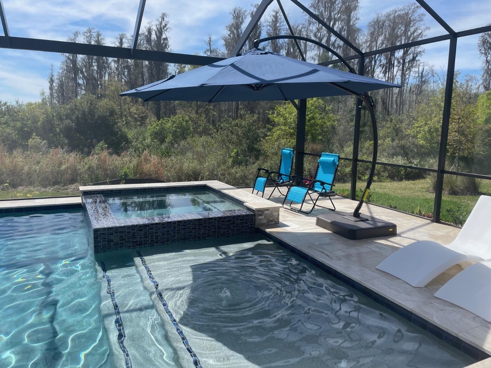 LAUSAINT HOME Outdoor Patio Umbrella with Base included, 11 FT Deluxe Curvy Cantilever Umbrella Heavy Duty Offset Hanging Umbrella with 360 Degree Rotation customer photo 2