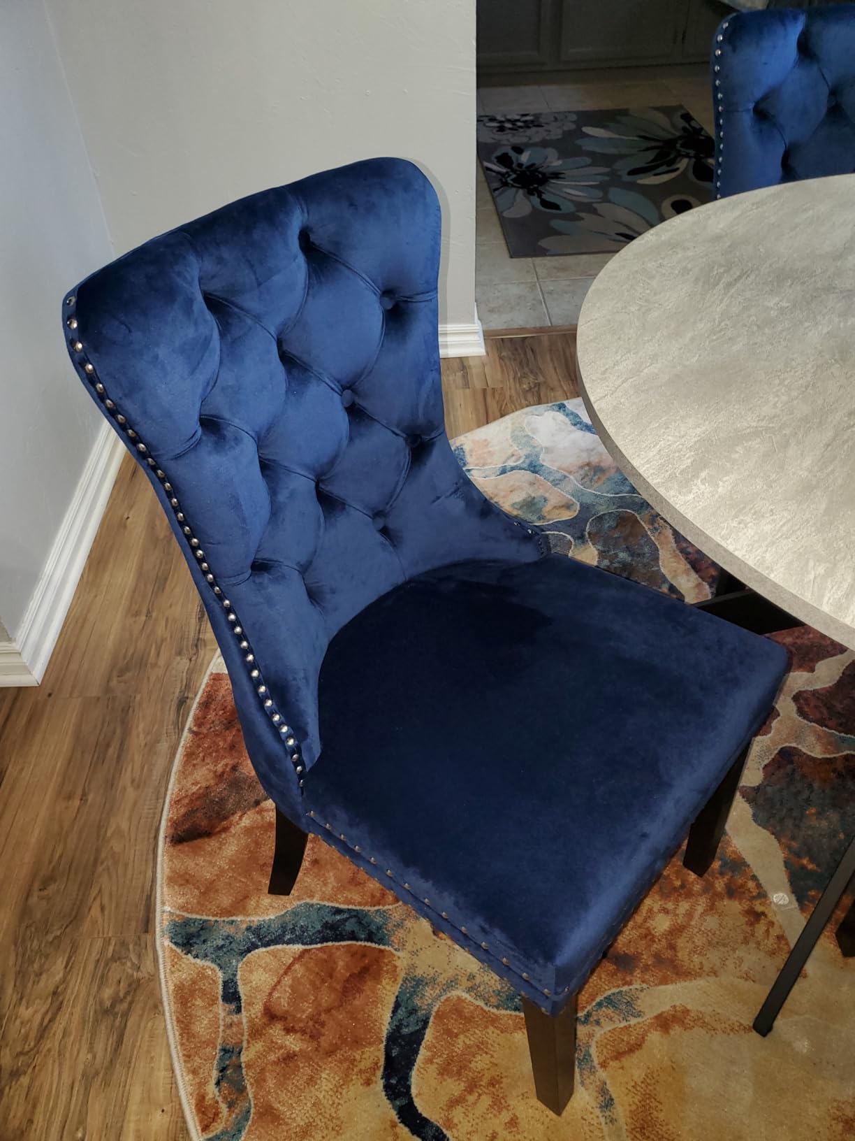 KCC Velvet Dining Chairs Set of 4, Upholstered High-end Tufted Dining Room Chair with Nailhead Back Ring Pull Trim Solid Wood Legs customer photo 2