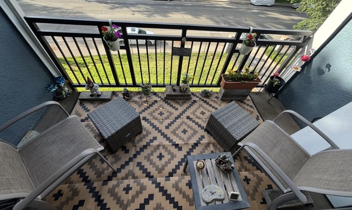 GENIMO Outdoor Rug for Patio 5'x8' Waterproof Mat, Reversible Plastic Camping Rugs, RV, Porch, Deck, Camper, Balcony, Backyard, Black & Gray customer photo 1