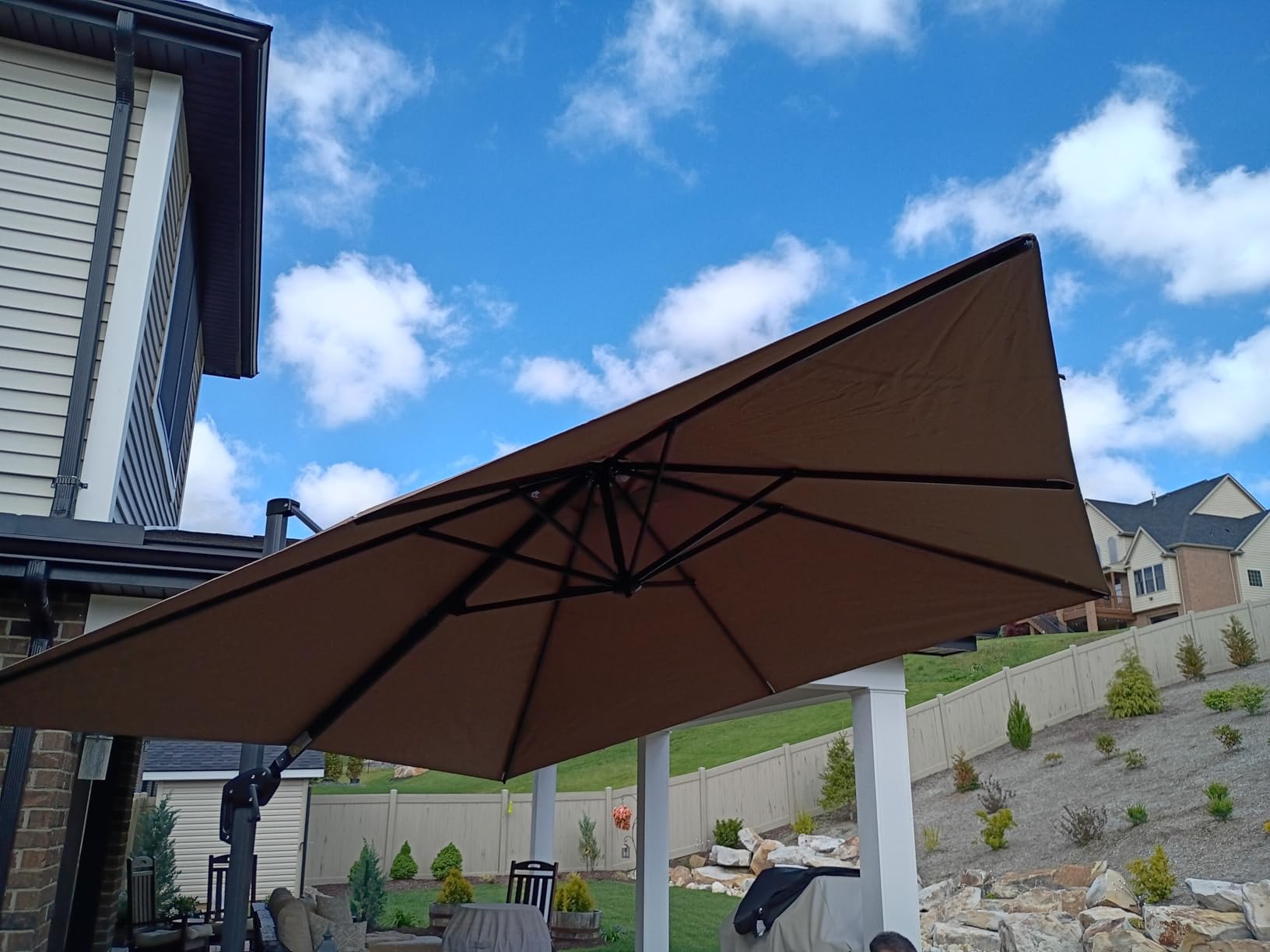 PURPLE LEAF Patio Umbrella with Base 10 Feet Outdoor Cantilever Square Umbrella Aluminum Offset Umbrella with 360-degree Rotation for Garden Deck Pool Patio customer photo 2