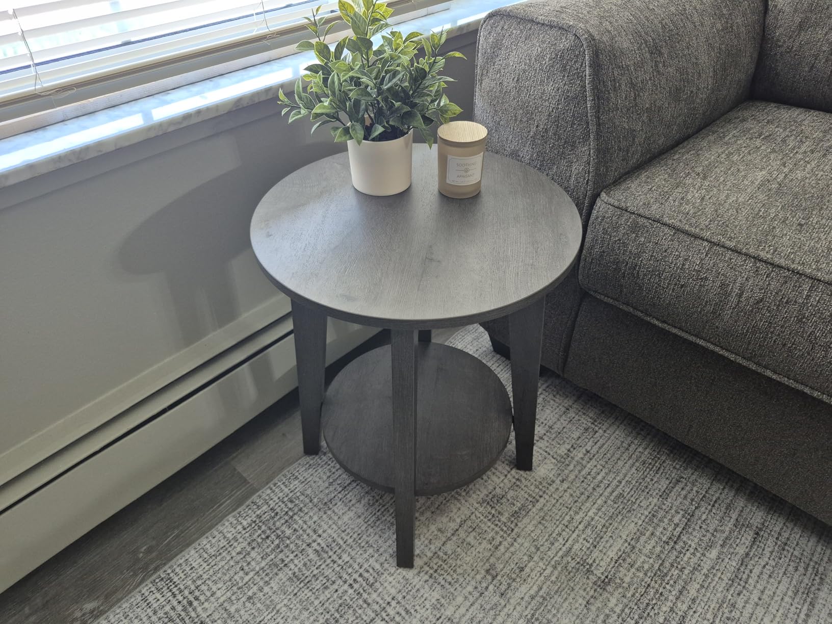 VASAGLE MAEZO Collection - Side Table, 2-Tier Small Round End Table, Nightstand with Tapered Legs, Curved Transitions, for Small Spaces, Living Room, Bedroom, Honey Brown customer photo 1