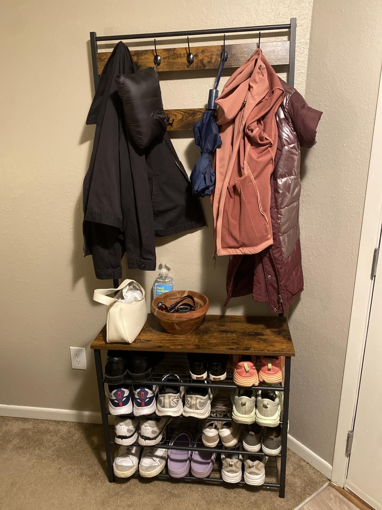 HOOBRO Hall Tree, Coat Rack with Shoe Rack, Hall Tree with Bench, 5 Tier Shoe Storage Organizer with 9 Hooks for Entryway, Rustic Brown and Black customer photo 1