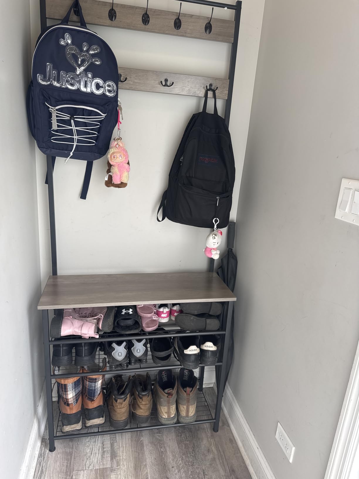 HOOBRO Hall Tree, Coat Rack with Shoe Rack, Hall Tree with Bench, 5 Tier Shoe Storage Organizer with 9 Hooks for Entryway, Rustic Brown and Black customer photo 2