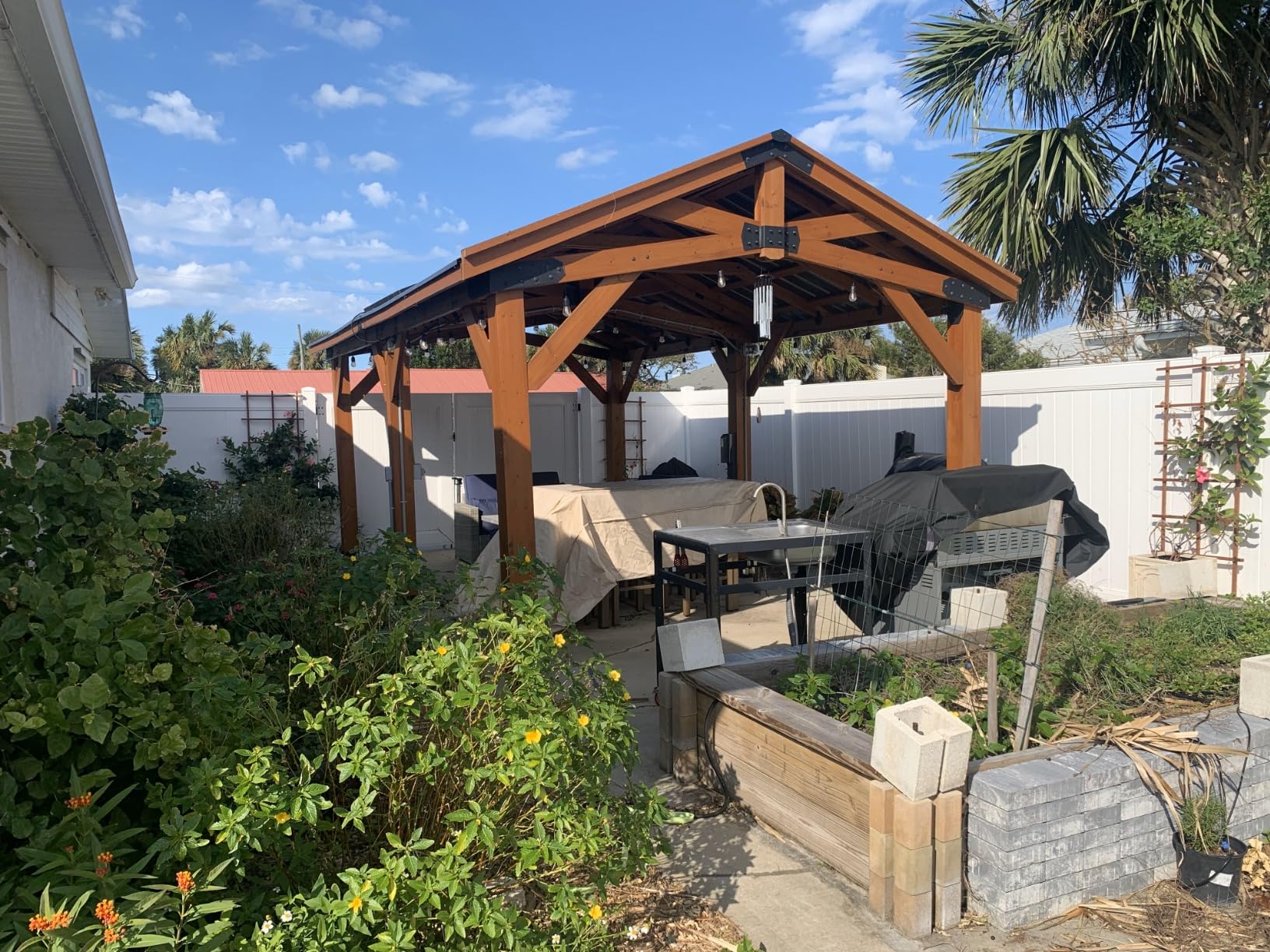Backyard Discovery Norwood 20 ft. x 12 ft. All Cedar Wooden Carport Pavilion Gazebo with Hard Top Steel Roof customer photo 1