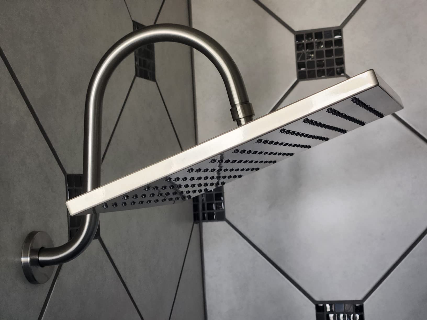 Hibbent cUCPC Certified Metal Rain Shower Head, 12'' High Pressure Shower Heads, Square Large Bathroom Rainfall Shower Head with Adjustable Brass Ball Joint, Waterfall Full Body Coverage, Matte Black customer photo 2