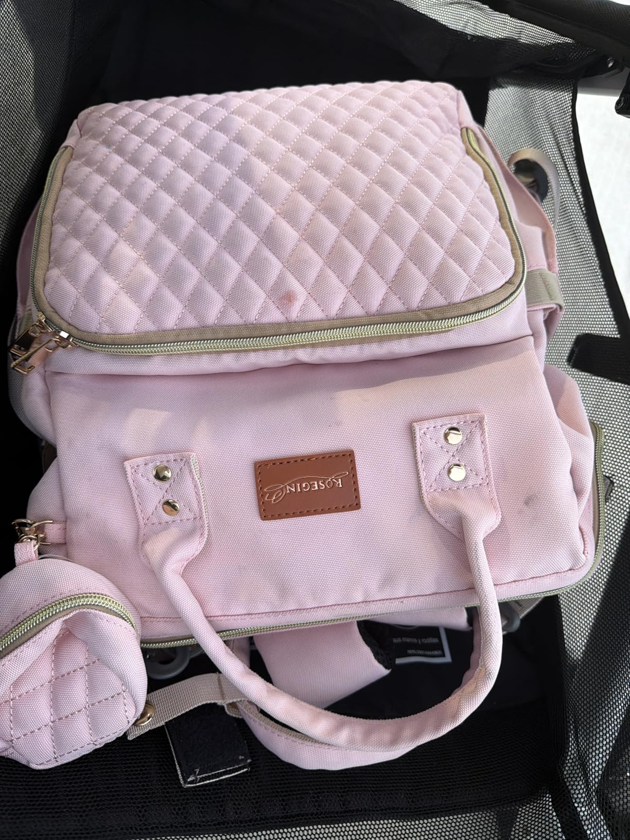 ROSEGIN Diaper Bag Backpack with Changing Pad Pacifier Case, Baby Bag for Boy Girl Toddler - Large,Stylish, Waterproof Travel Quilted Diaper Bag for Mom - Baby Shower Gifts, Black customer photo 1