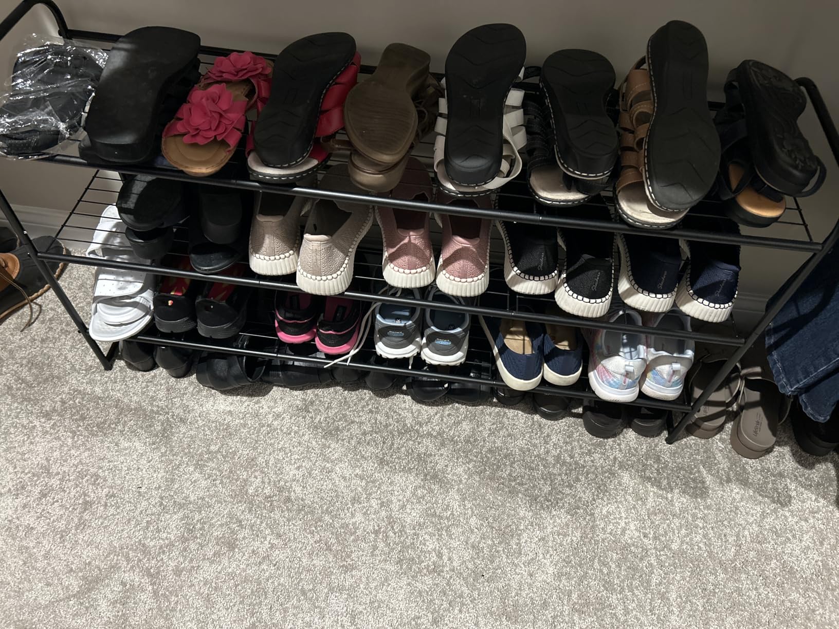 KEETDY 3-Tier Long Shoe Rack for Closet Metal Shoe Organizer for Entryway, Wide Stackable Shoe Storage Shelf with Sturdy Wire Grid for Closet Floor, Bedroom, Black customer photo 1