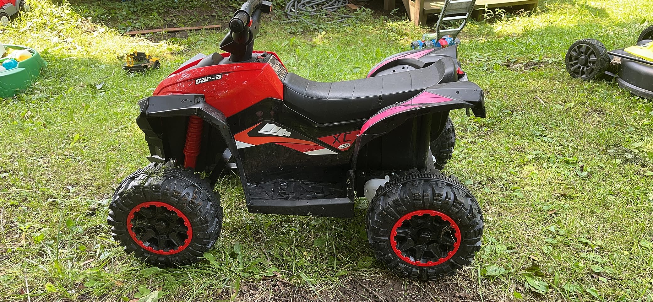 Aosom 12V Kids ATV Quad Car with Forward & Backward Function, Four Wheeler for Kids with Wear-Resistant Wheels, Music, Up to 3.7 MPH, Electric Ride-on ATV for Toddlers Ages 3+ Years Old, Red customer photo 2