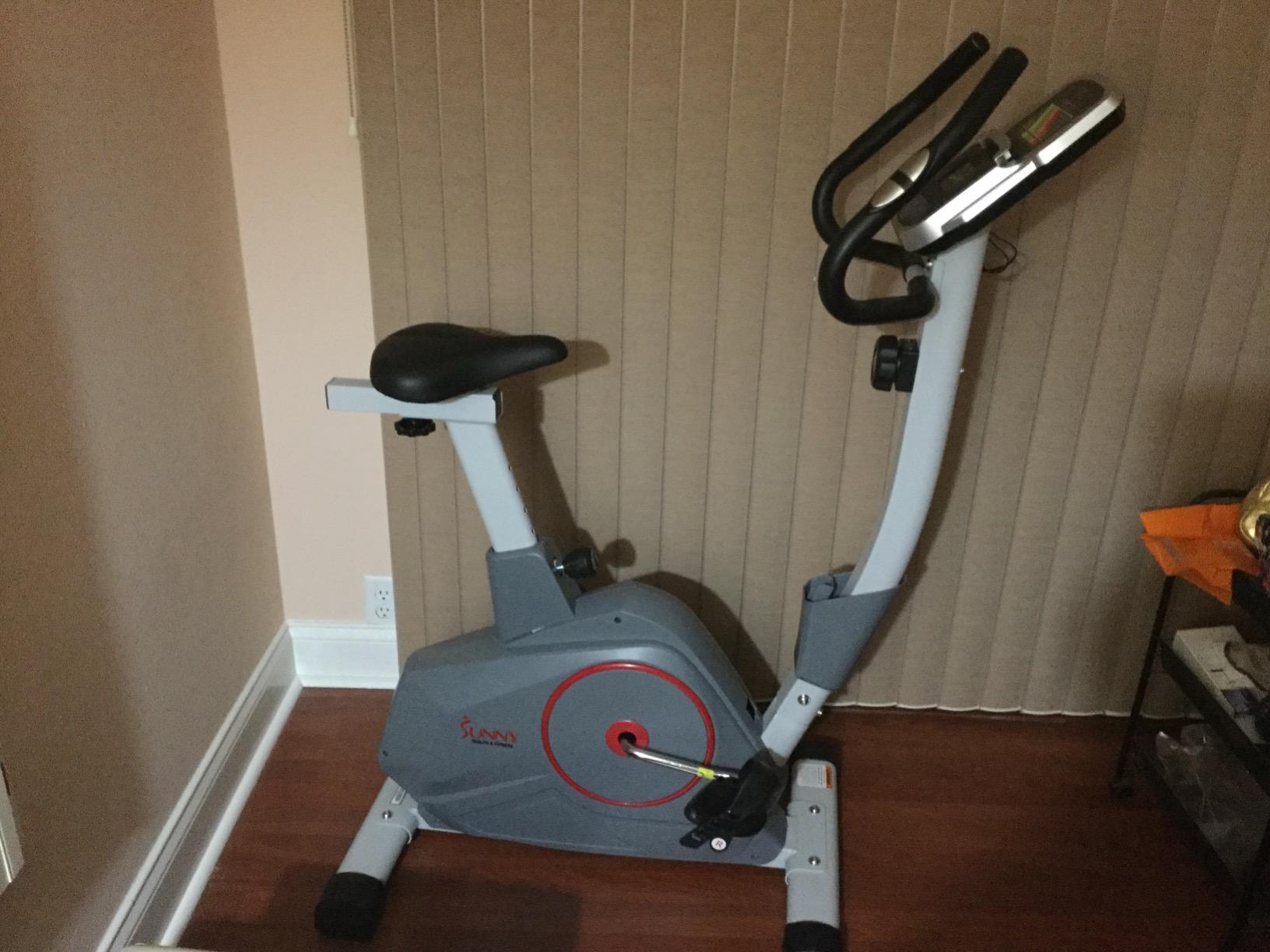 Sunny Health & Fitness Smart Stationary Exercise Upright Bike w/Pulse Sensor & 4-Way Adjustable Seat, Cycling Machine for Home Cardio Training, Free SunnyFit App Connection, Optional Resistance Band customer photo 1