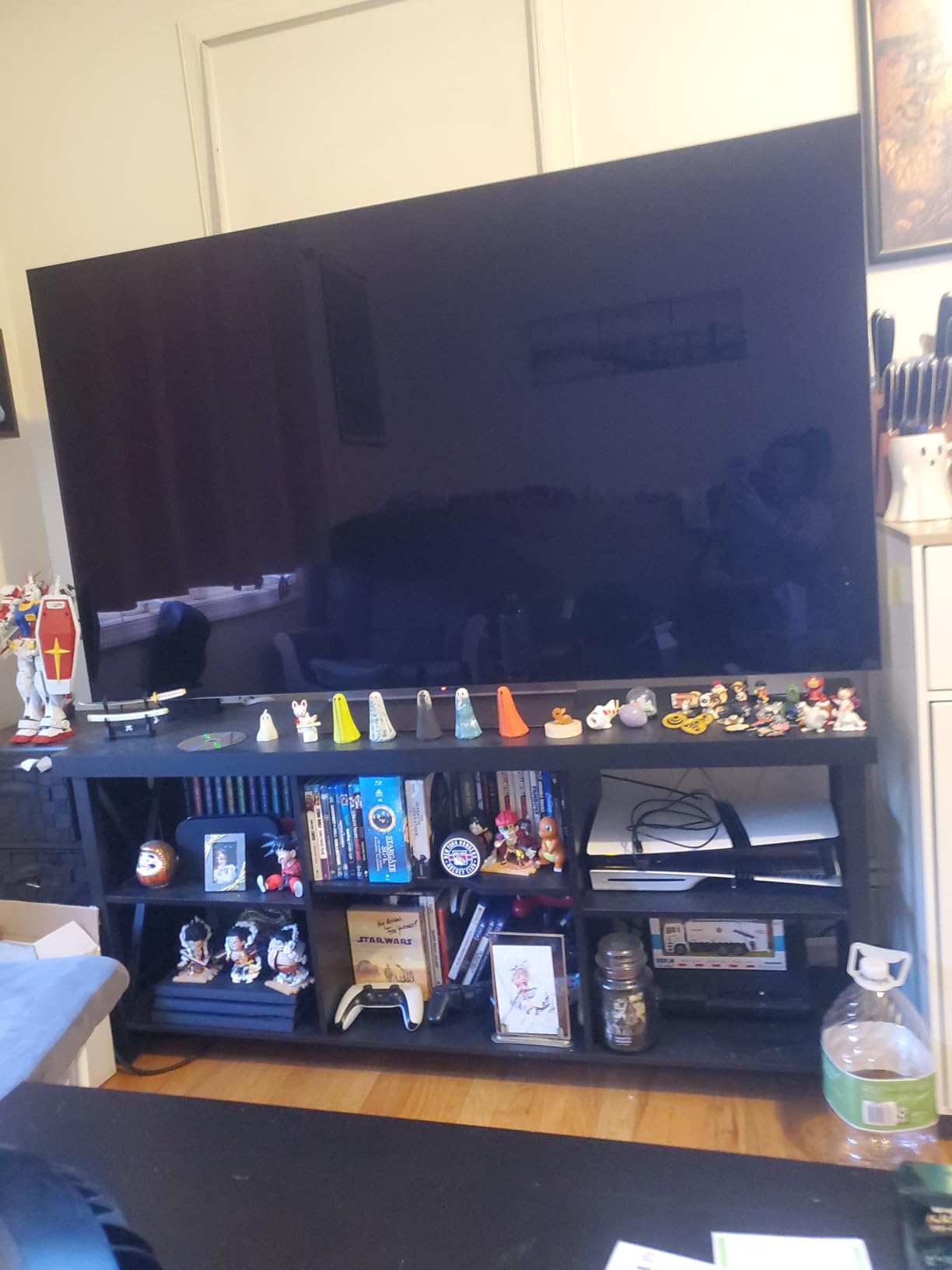 GreenForest TV Stand for TV up to 65 inches, Entertainment Center with 6 Storage Cabinet for Living Room, 55 inch Farmhouse Television Stands Console Table, Industrial TV stands for Living Room, Black customer photo 2