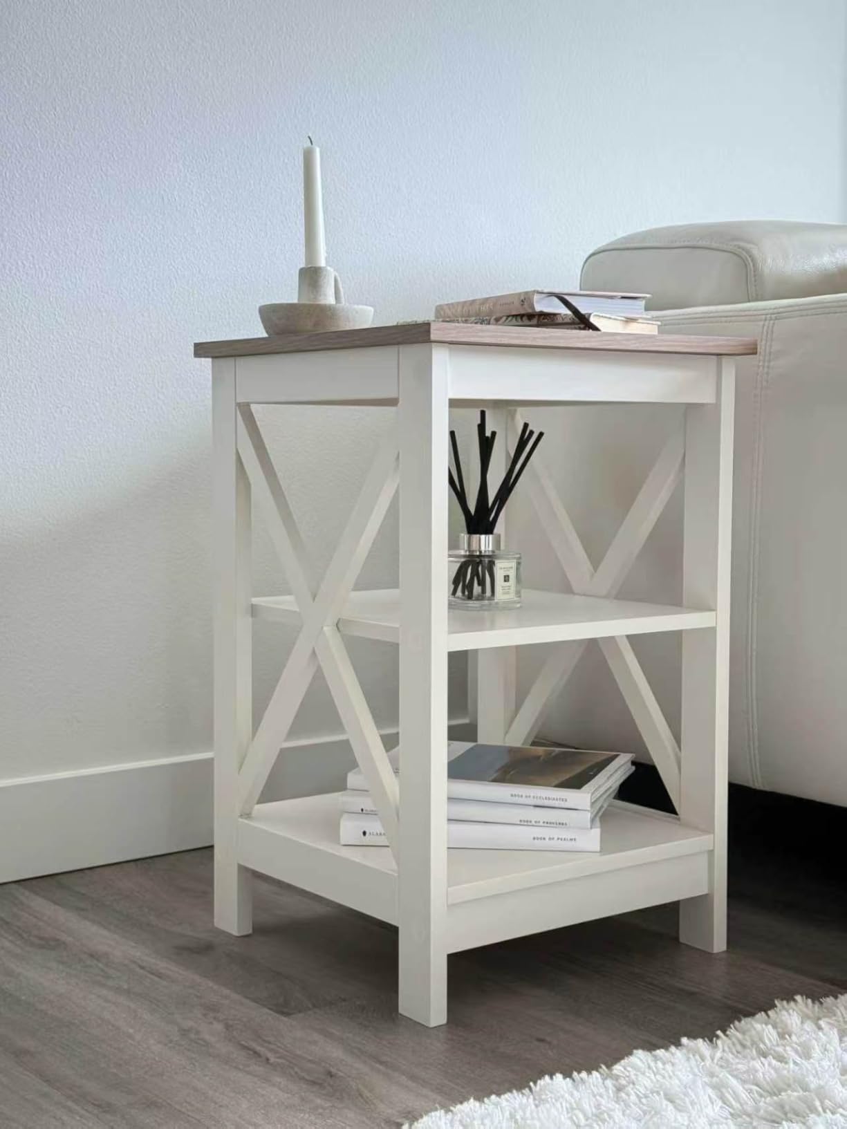 PHI VILLA End Table Living Room Set of 2, Farmhouse Bed Side Table Nightstands for Bedroom, Ivory White Small Side Table customer photo 2