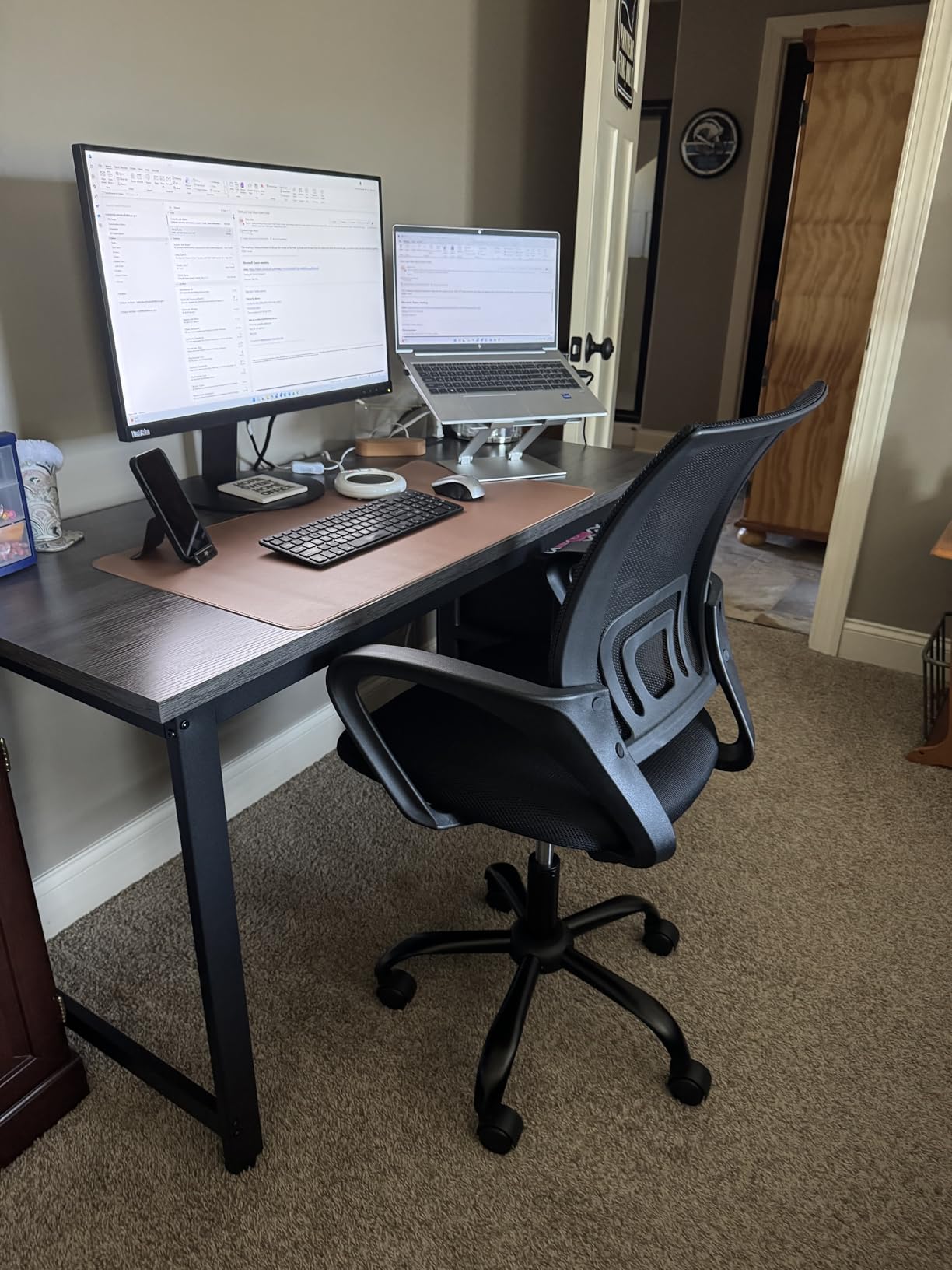 Amazon Basics Sturdy and Portable Ergonomic Laptop Stand for Desk, Height Adjustable Riser with Ventilated Cooling, Foldable, Fits all Laptops up to 15.6 Inch, Silver customer photo 2