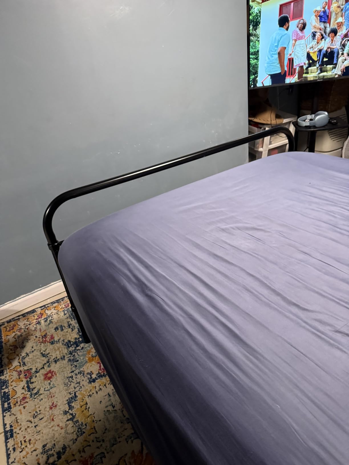 Allewie Queen Size Metal Platform Bed Frame with Victorian Style Wrought Iron-Art Headboard/Footboard, No Box Spring Required, Black customer photo 1