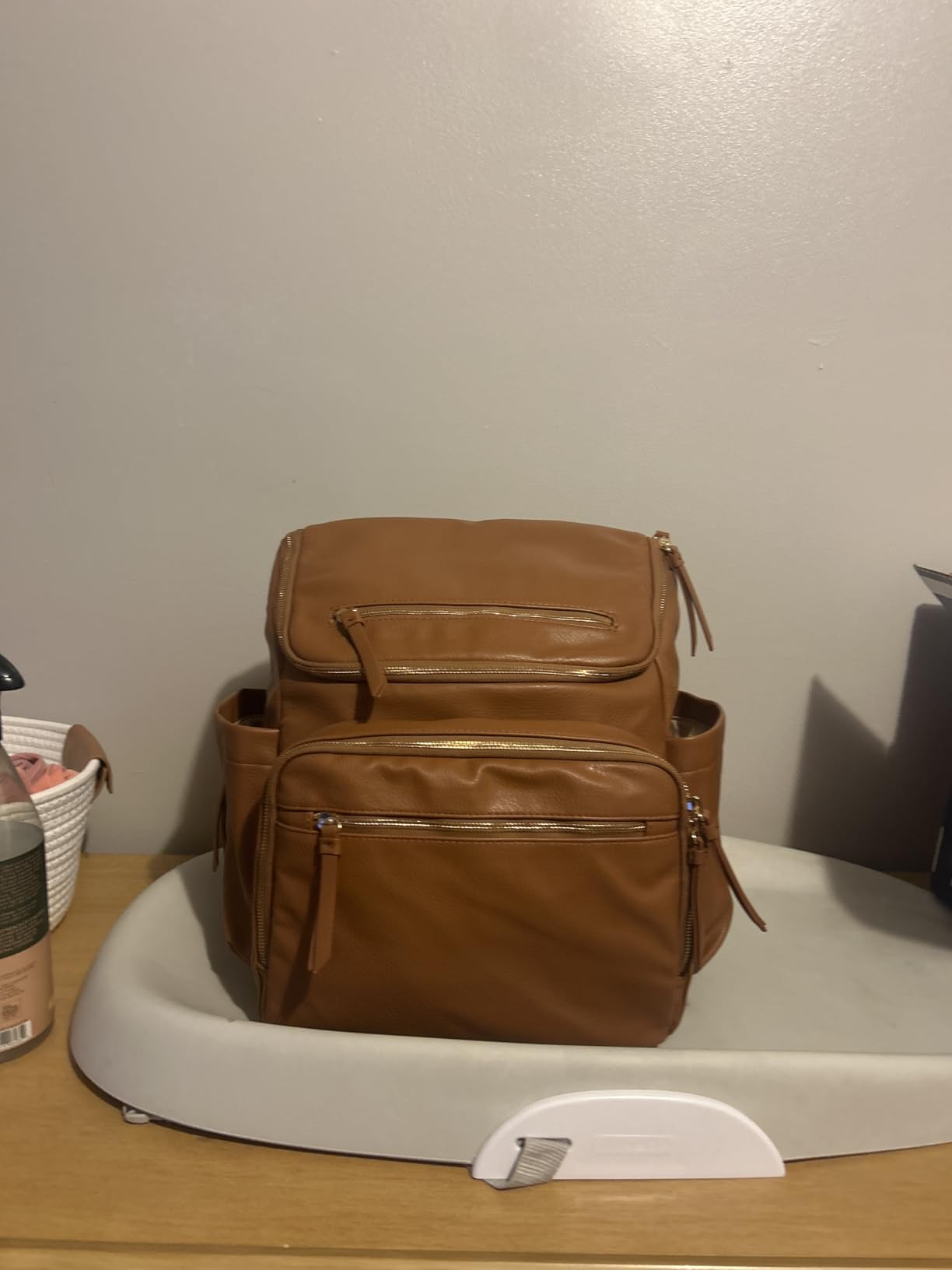 Omanmoli Diaper Bag Backpack Large Baby Diaper Bag Leather with 17 Diaper Bag Organizing Pouches, Changing Pad, Stroller Straps, 4 Insulated Pockets, Brown customer photo 2