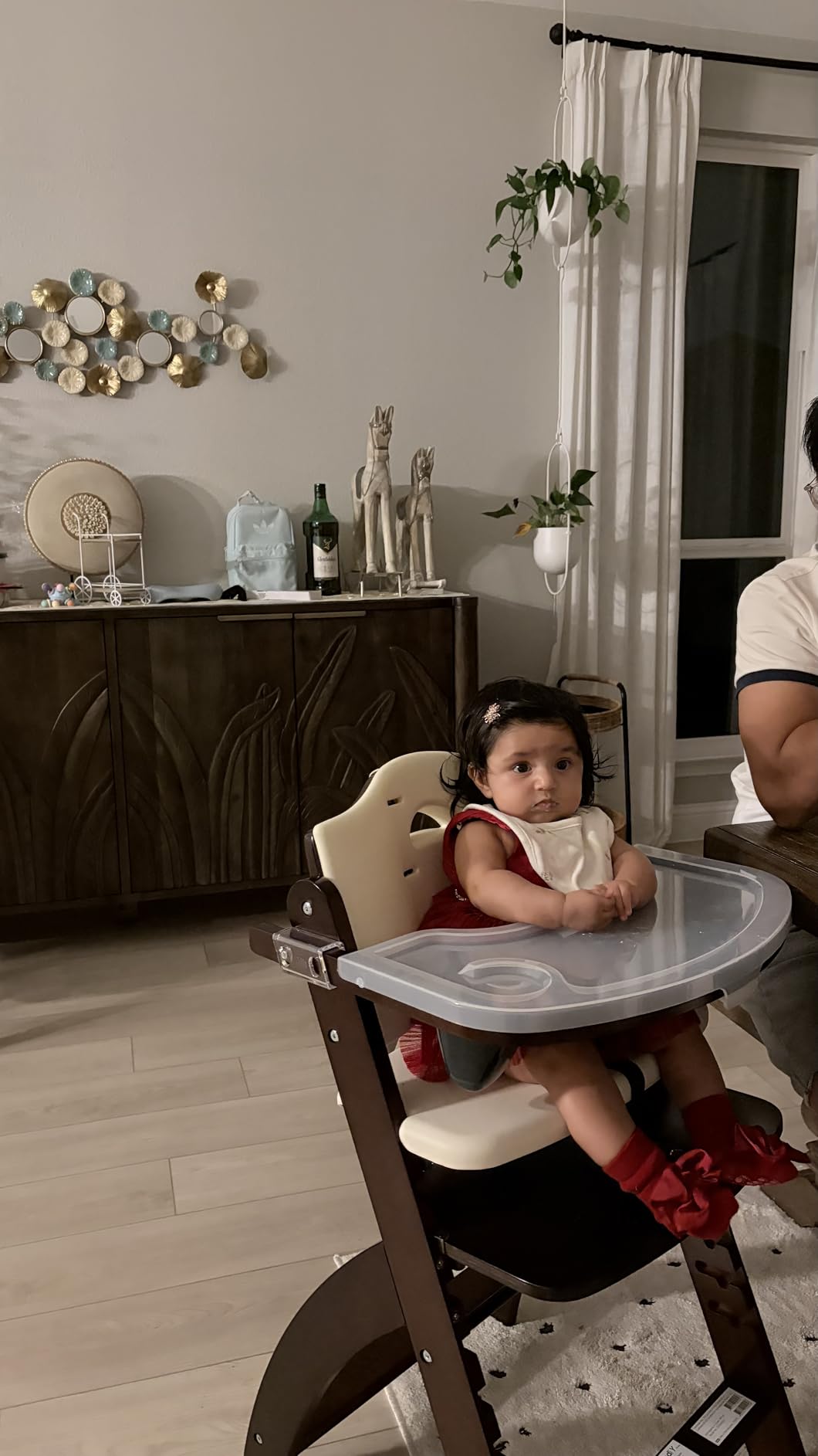 Abiie Beyond Junior Wooden High Chair for Babies and Toddlers - Convertible 3-in-1 Baby Highchair with Removable Tray - 6 Months to 250 Lb - Water Resistant - Natural Wood/Dove Grey Cushion customer photo 1