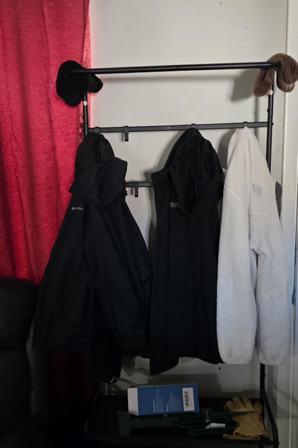 Simple Houseware Coat Rack with Storage Shelf, Freestanding Hall Tree with Hooks for Entryway, Bedroom, Office, Black Metal customer photo 2