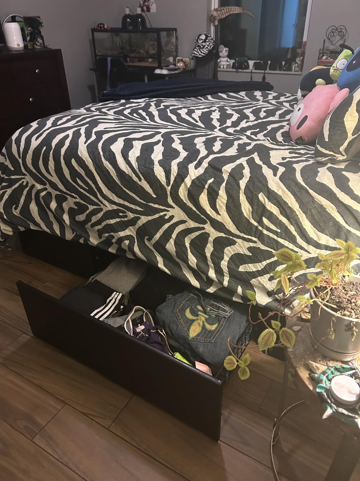 Allewie Full Size Platform Bed Frame with 3 Storage Drawers, Fabric Upholstered, Wooden Slats Support, No Box Spring Needed, Noise Free, Easy Assembly, Dark Grey customer photo 1