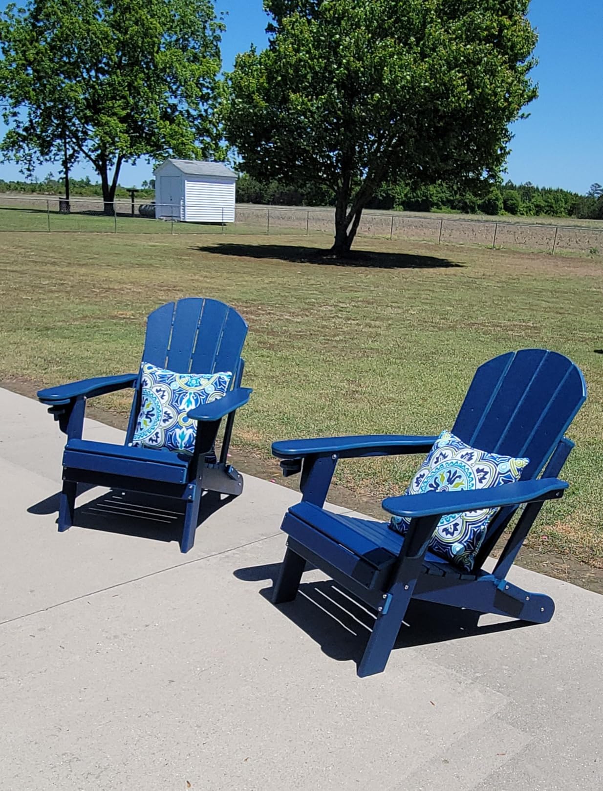 Folding-Adirondack-Chairs-Set-of-2 | HDPE Plastic | Fire Pit Chair | All Weather | Cup Holder | Blue | for Deck Backyard Patio Outdoor Garden customer photo 1