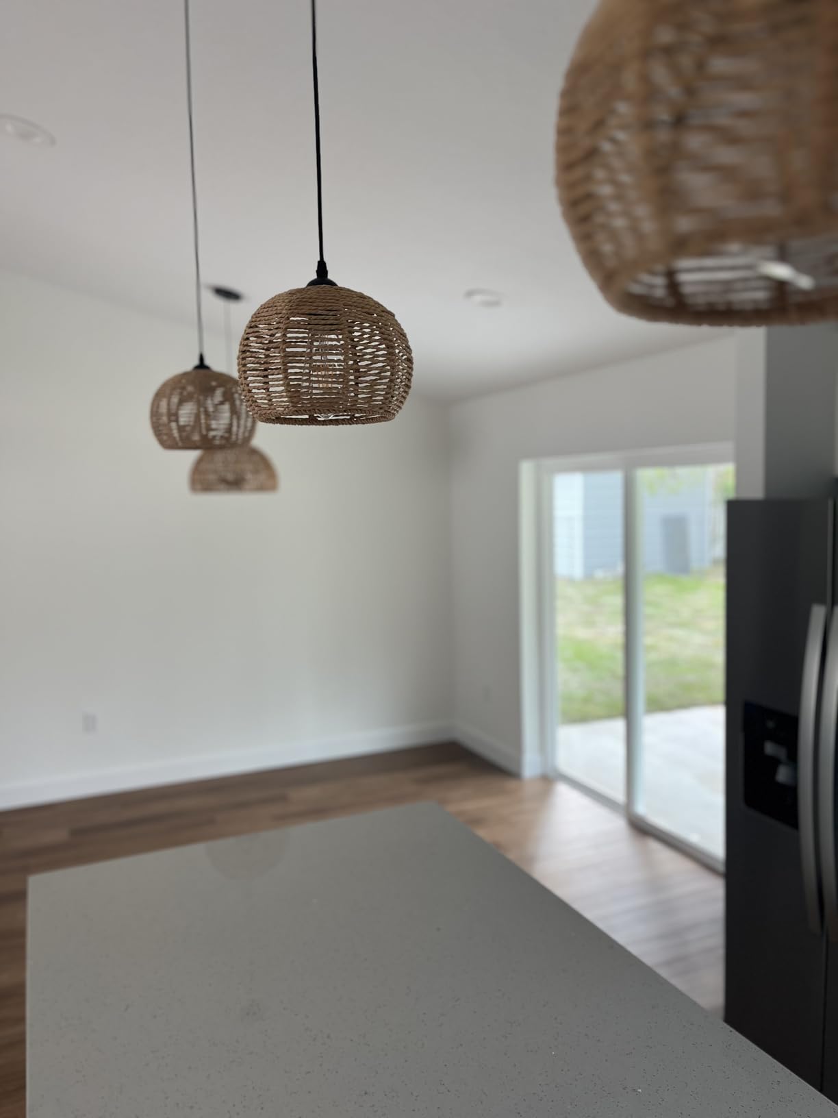 Mini Hemp Rope Woven Pendant Light Woven Light Fixture Boho Chandelier Light Fixture Wicker Pendant Light Rattan Light Pendant Dome Wicker Chandelier for Bedroom Kitchen Island(Bulb Incl.) customer photo 2