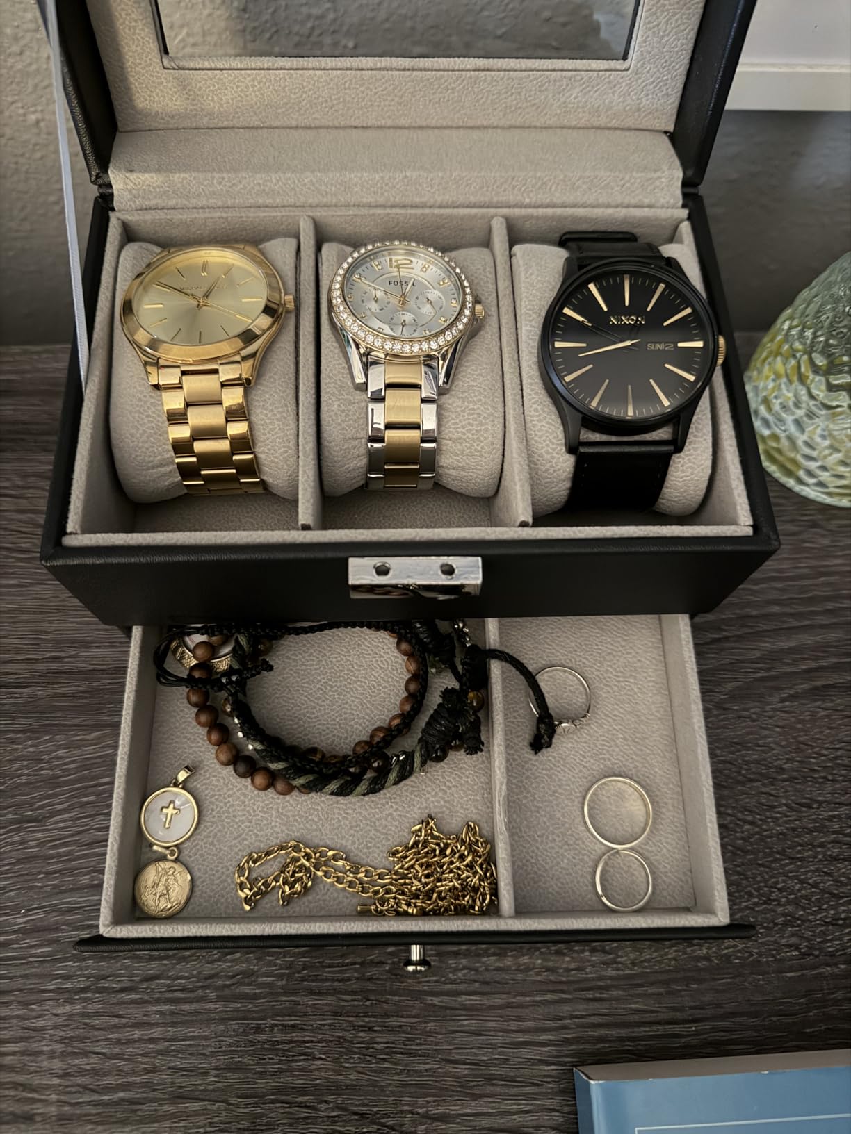 ProCase Watch Box, 6 Slot Watches Display Case with Drawer, Mens Watch Case with Glass Lid, 2-Layer Organizer, Espresso customer photo 1