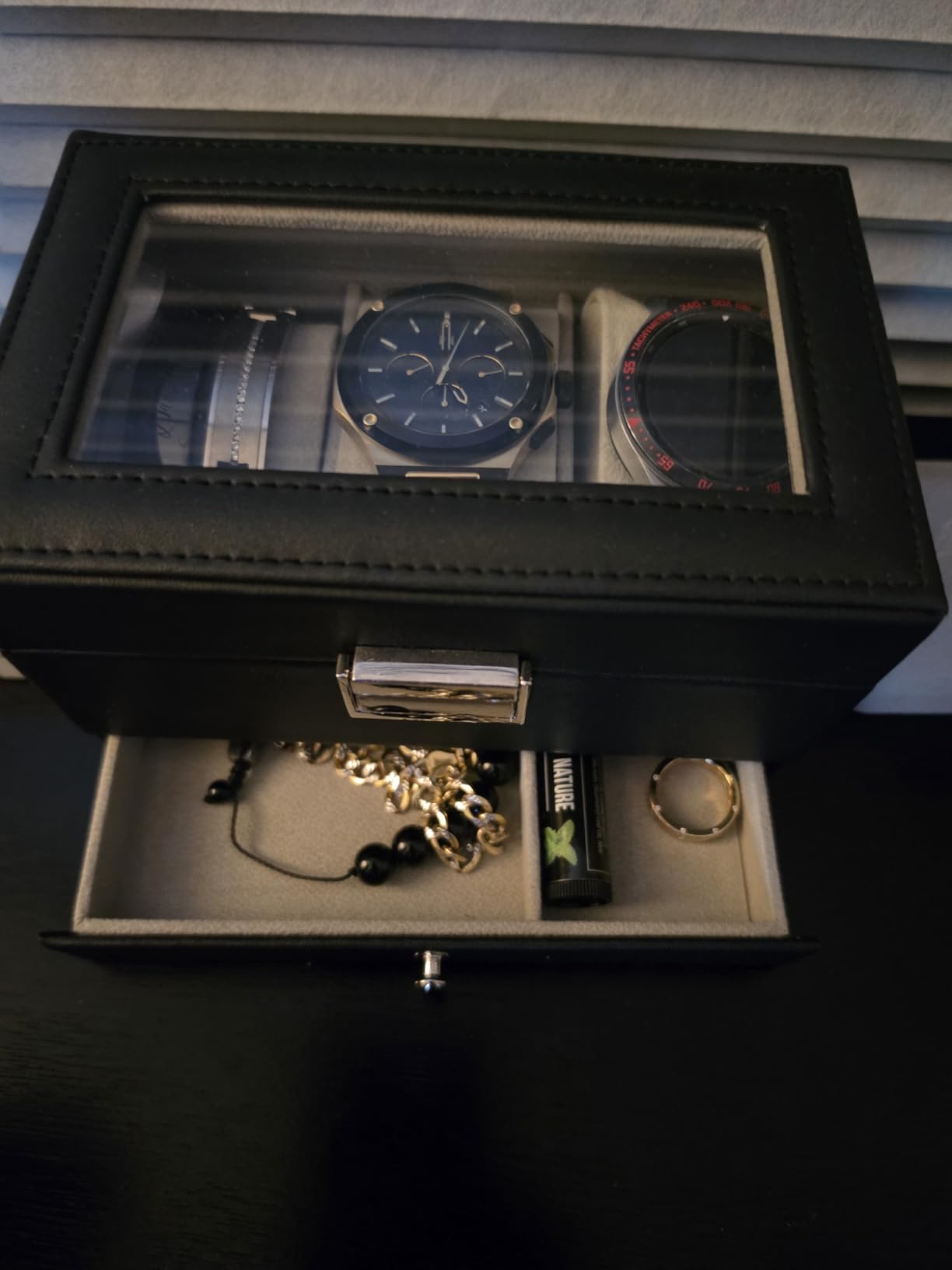 ProCase Watch Box, 6 Slot Watches Display Case with Drawer, Mens Watch Case with Glass Lid, 2-Layer Organizer, Espresso customer photo 2