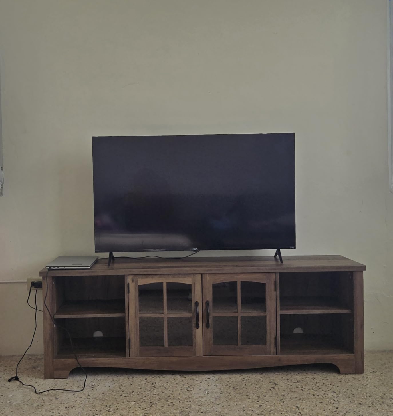 LINSY HOME Farmhouse TV Stand for 65 Inch TV, Wood Entertainment Center with Glass Door Storage Cabinet & Adjustable Shelves, Large Sturdy TV Console Table for Living Room Bedroom customer photo 1